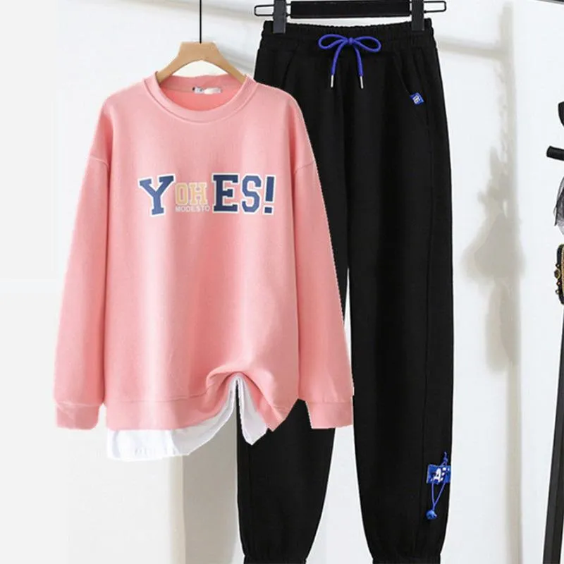 Spring and Autumn Dress Suits Large Size Women's Clothing Loose Casual Sports Western Style Age-reducing Fashion Two-piece Women's Clothing