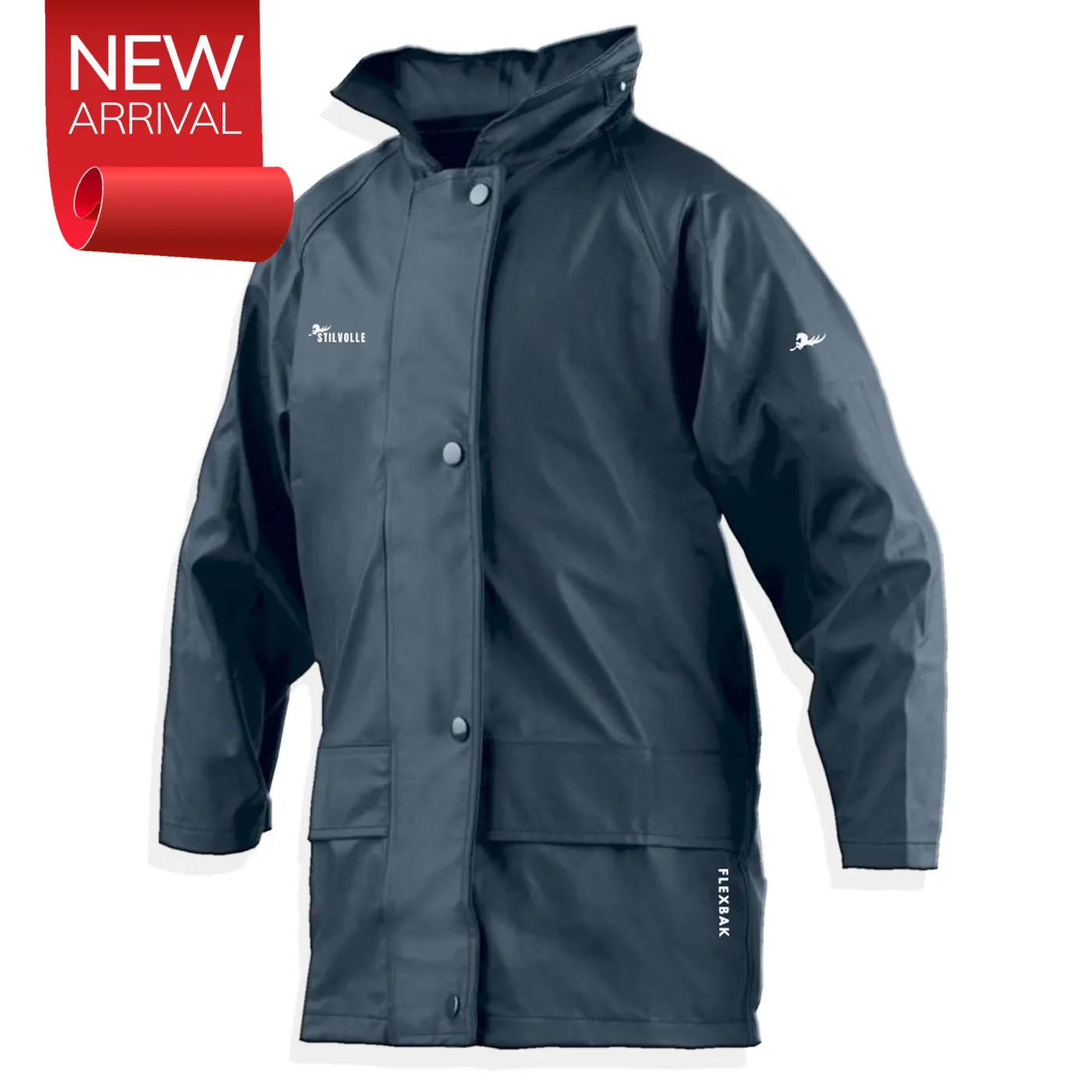 Stilvolle Kids Raincoat Flexbak 100% Waterproof Hooded Navy [Size 4 to 14]