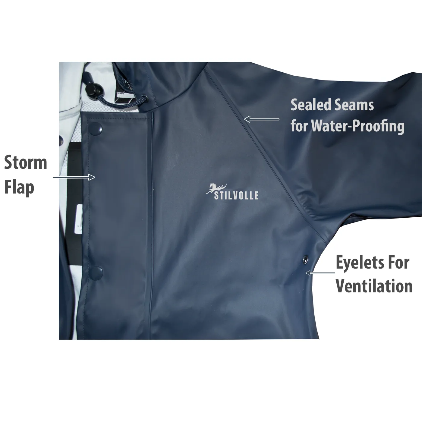 Stilvolle Kids Raincoat Flexbak 100% Waterproof Hooded Navy [Size 4 to 14]