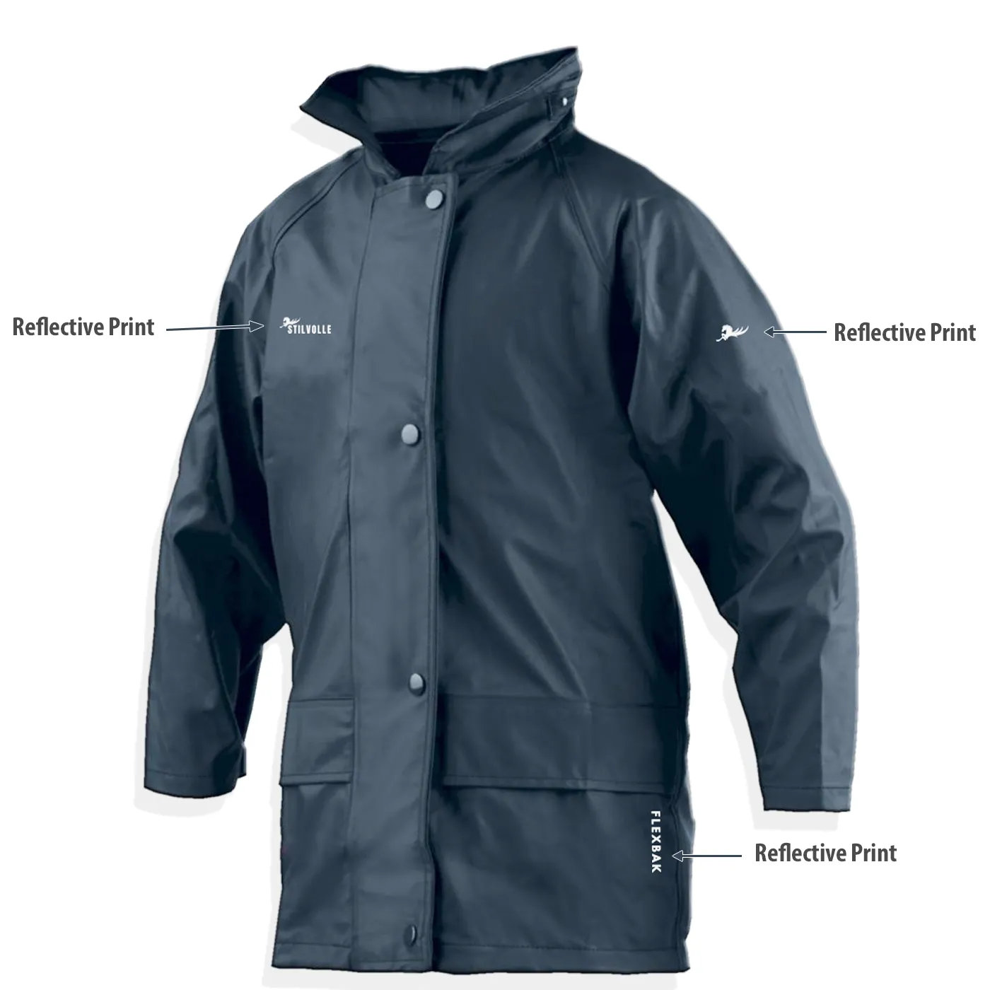 Stilvolle Kids Raincoat Flexbak 100% Waterproof Hooded Navy [Size 4 to 14]