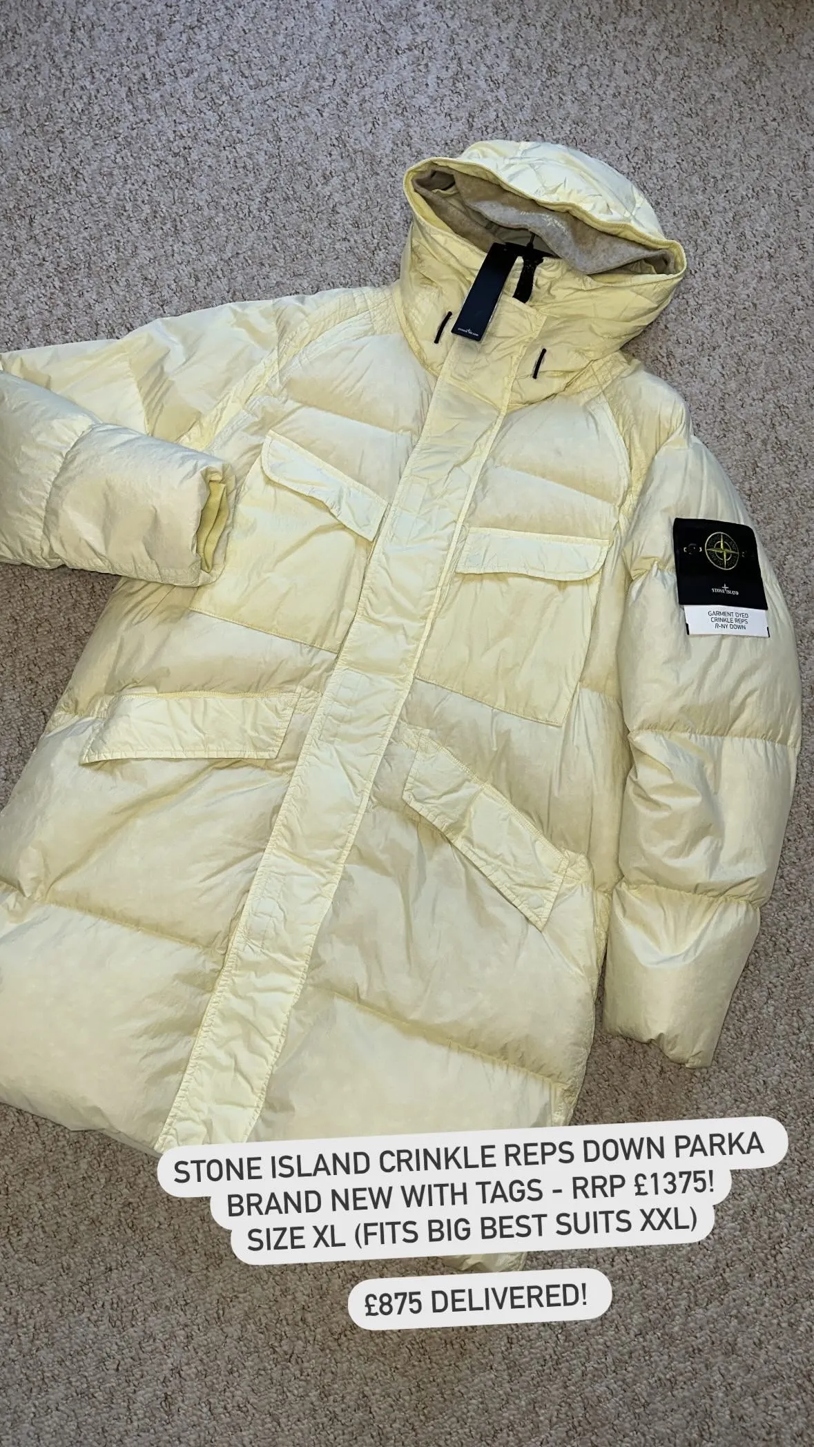 STONE ISLAND CRINKLE REPS LONG DOWN PARKA JACKET - BURRO