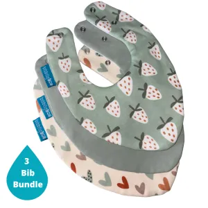 Strawberry & Hearts Bundle of 3 Waterproof Dribble Bibs