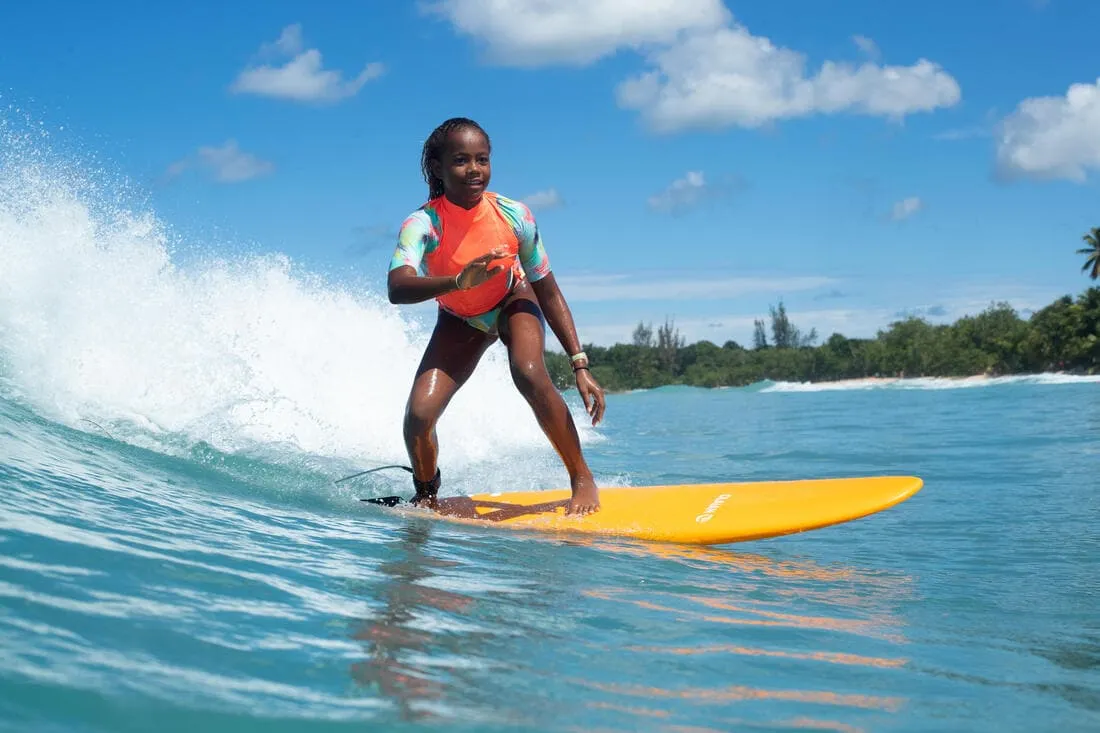tee shirt anti uv surf top 500 CORAIL fille