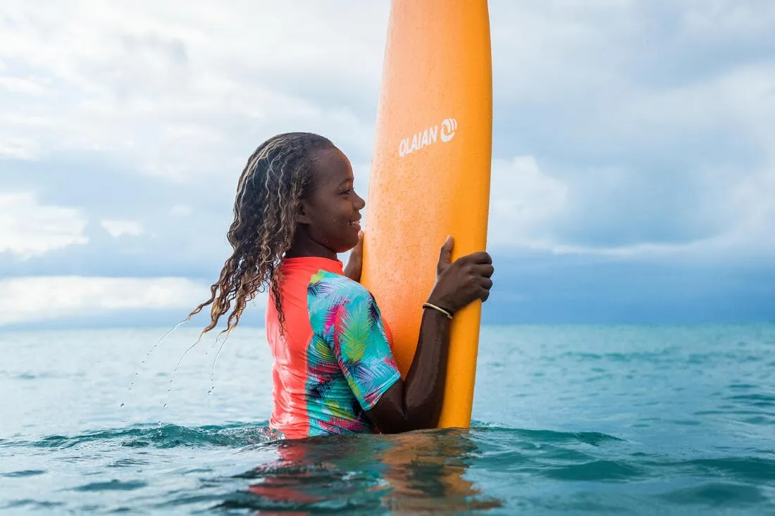 tee shirt anti uv surf top 500 CORAIL fille