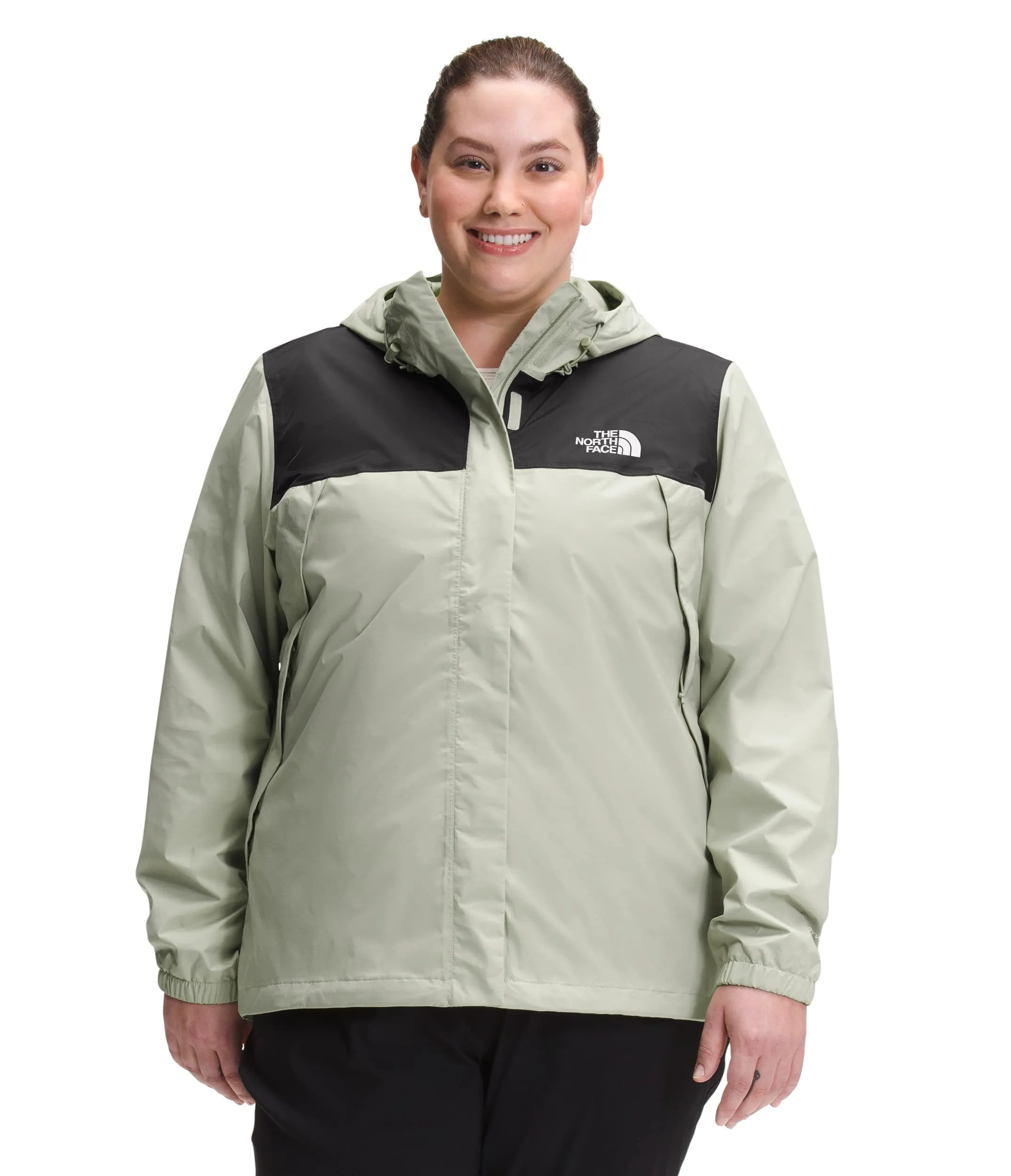 THE NORTH FACE Women's Waterproof Antora Jacket (Standard and Plus Size), TNF Black/Tea Green, 1X