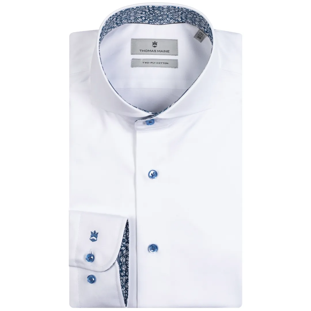 Thomas Maine Tile Print Trim Shirt - White