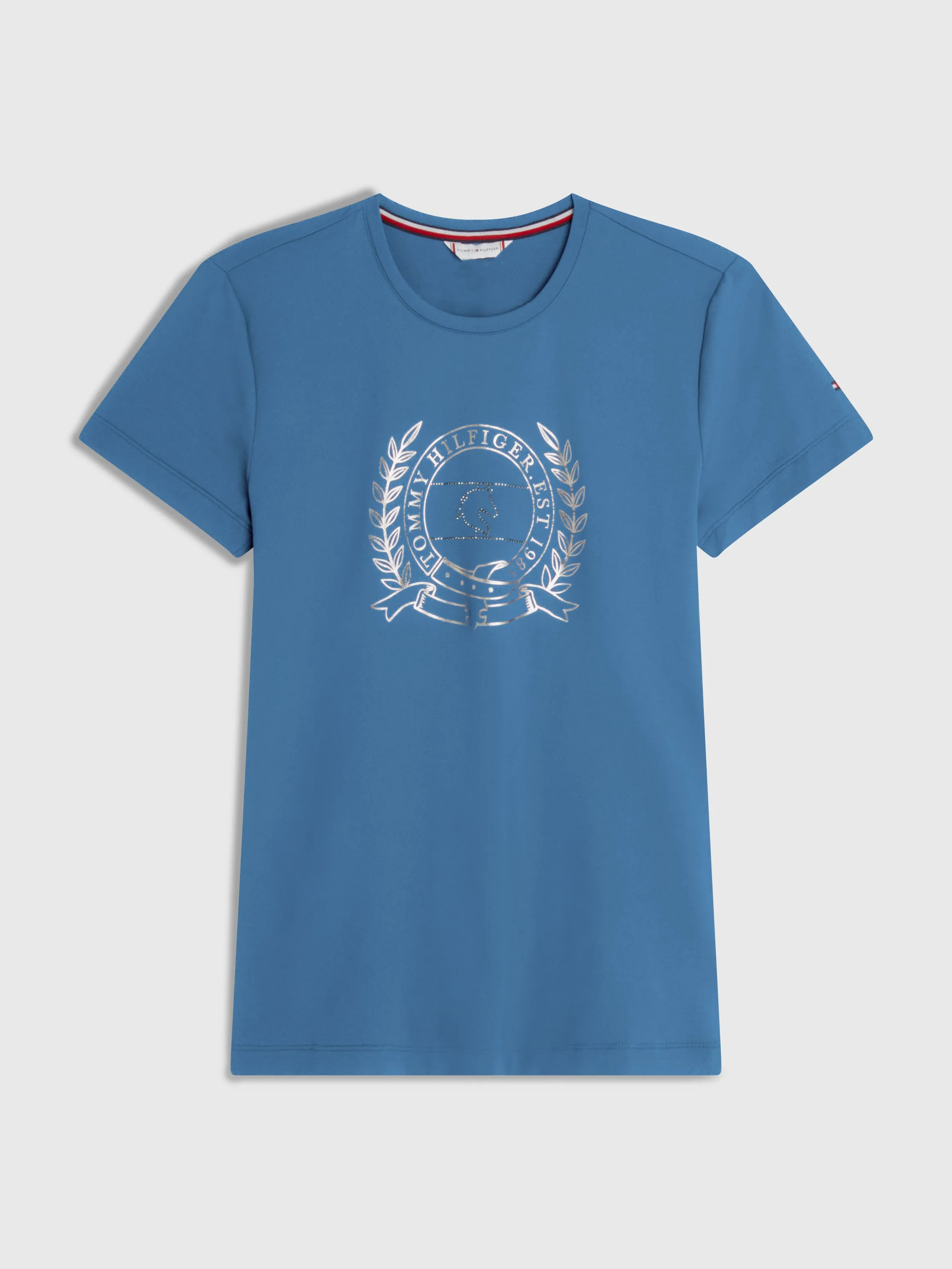 Tommy Hilfiger Crest Rhinestone performance t-shirt in blue coast