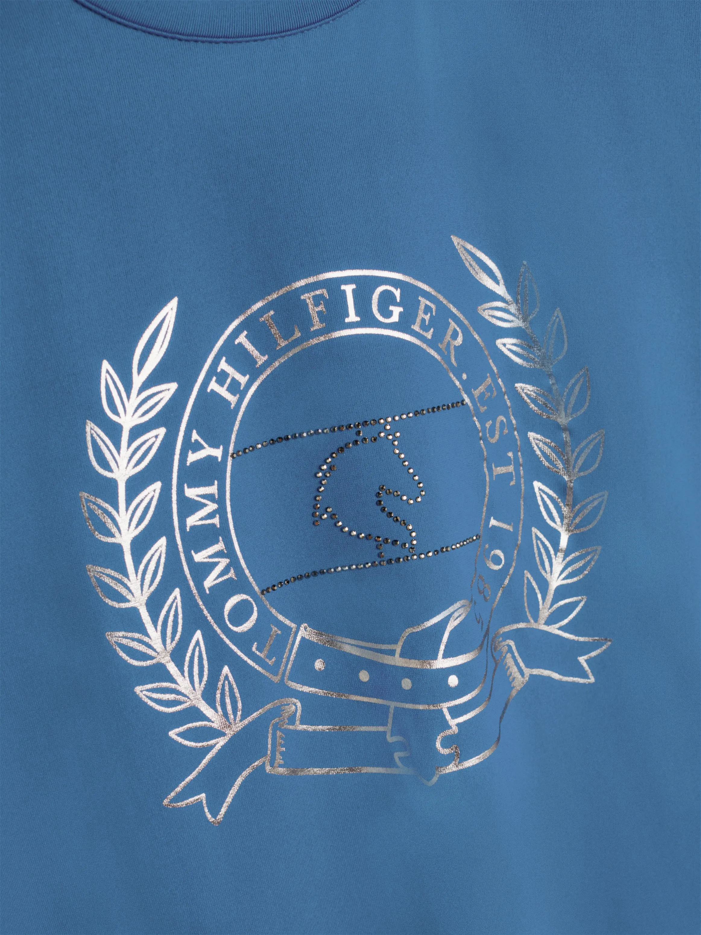 Tommy Hilfiger Crest Rhinestone performance t-shirt in blue coast