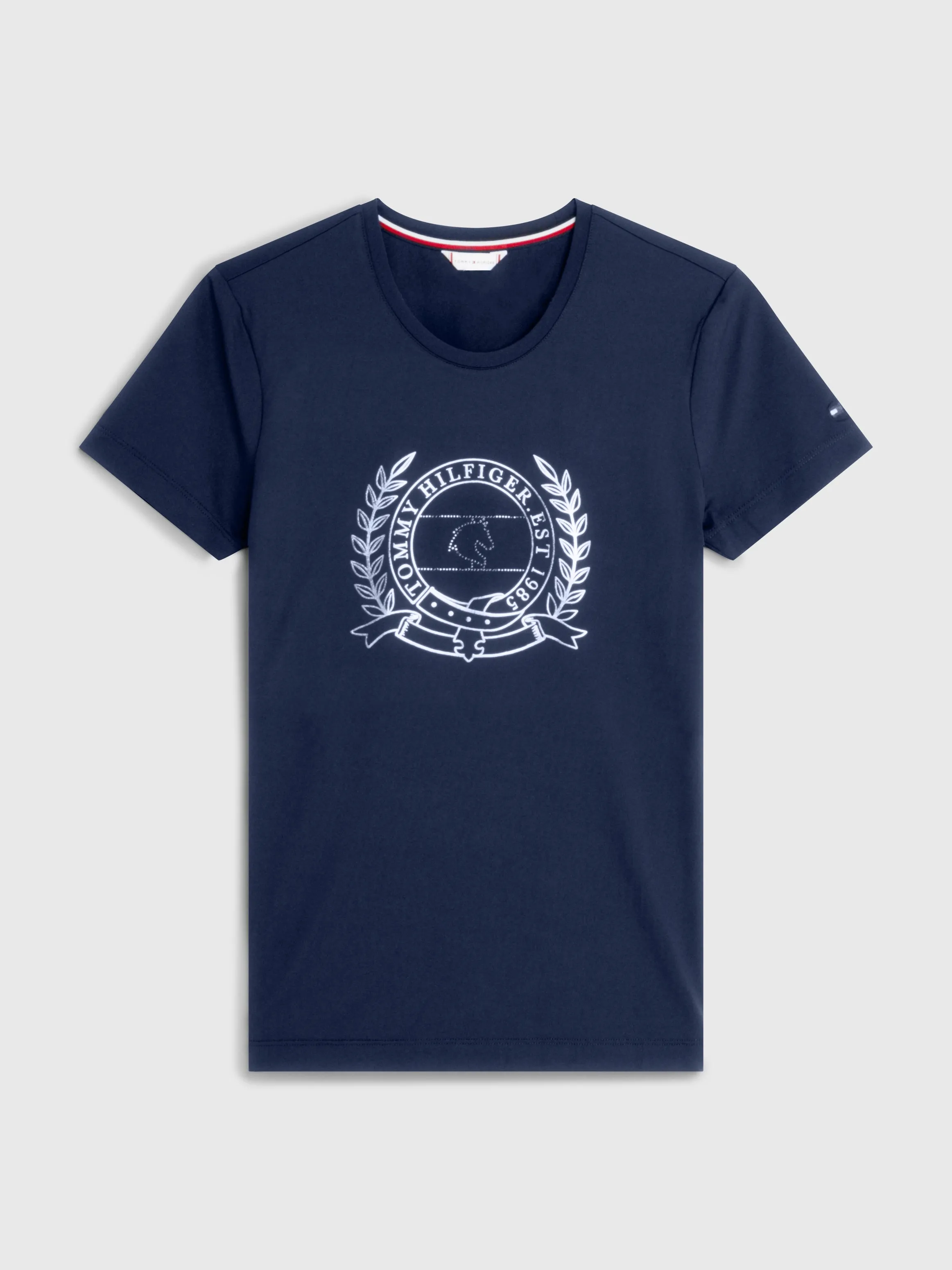 Tommy Hilfiger Crest Rhinestone performance t-shirt in Desert sky