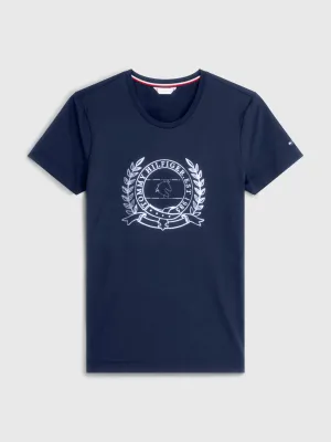 Tommy Hilfiger Crest Rhinestone performance t-shirt in Desert sky