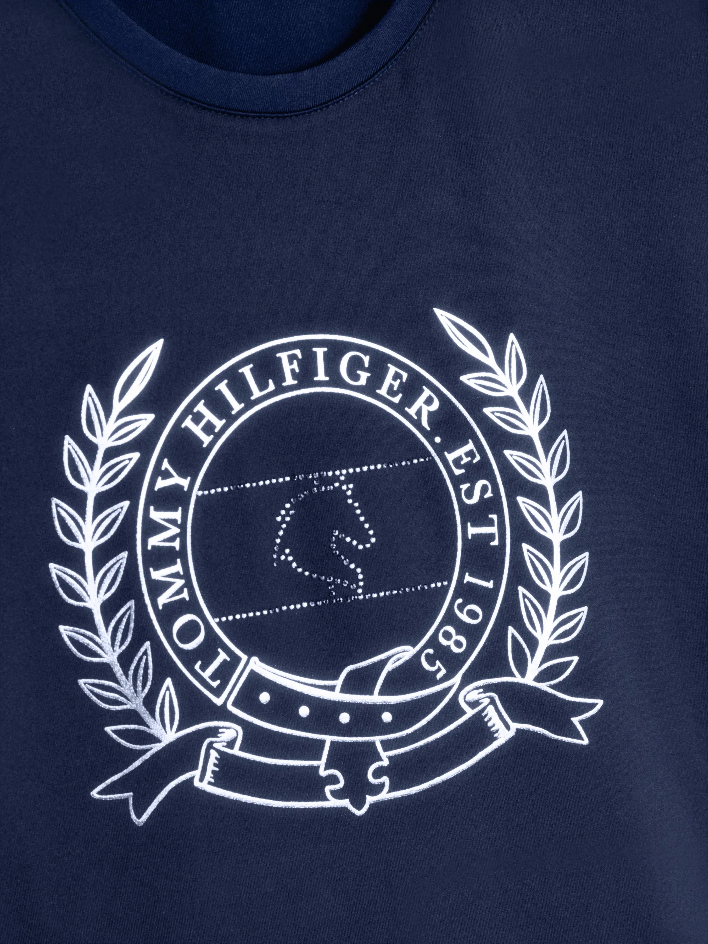 Tommy Hilfiger Crest Rhinestone performance t-shirt in Desert sky