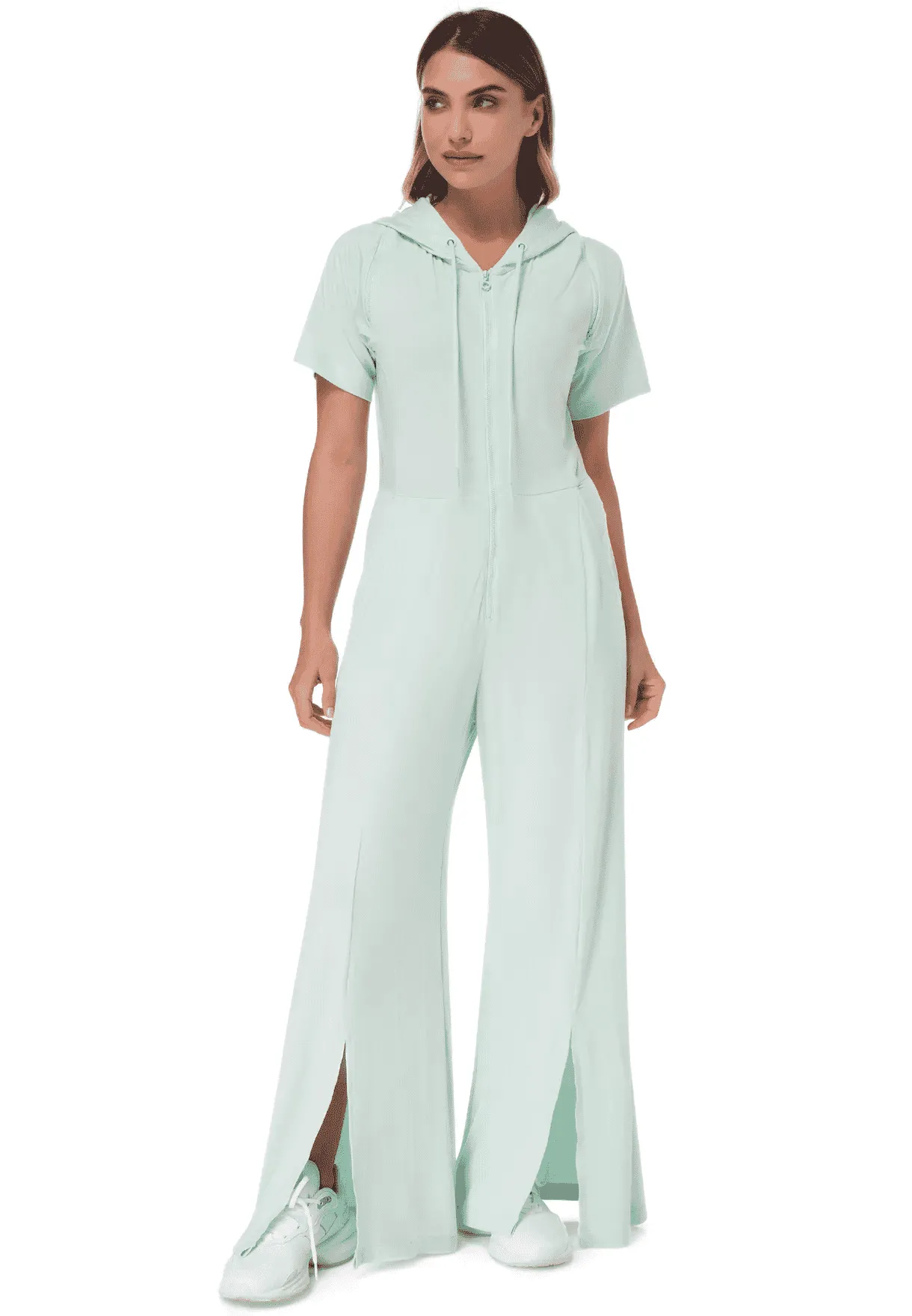 TRIBE OF 6 AIMEE BAMBOO HOODED JUMPSUIT WITH ZIP OFF SHOULDER
