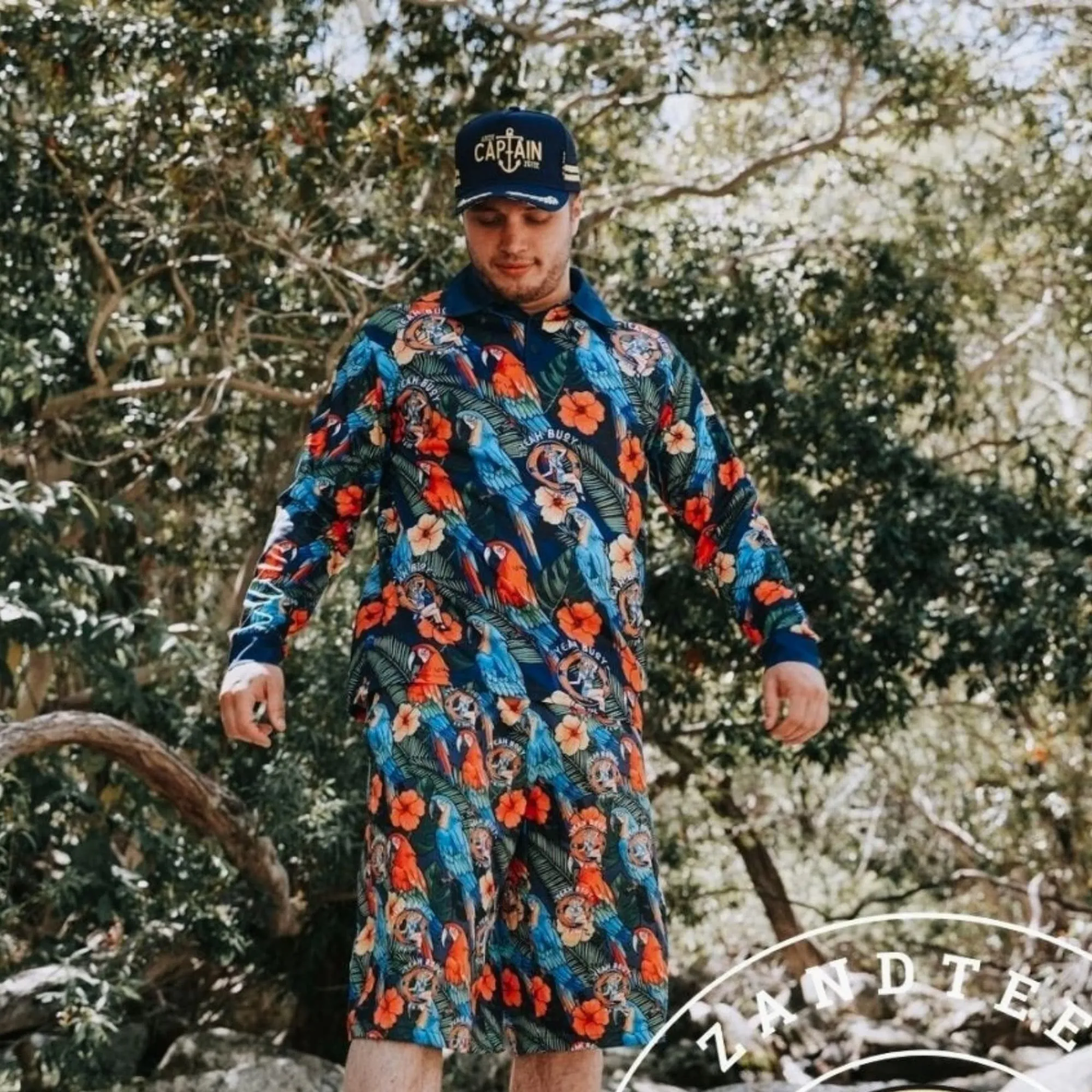Tropical | Yeah Buoy Hawaiian Navy Fishing Shirt ★Pre-Order★