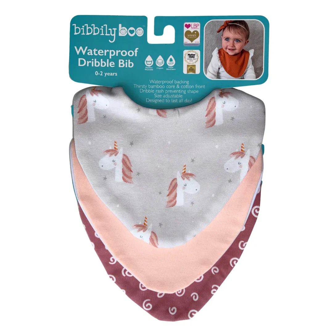 Unicorn Bundle of 3 Waterproof Dribble Bib