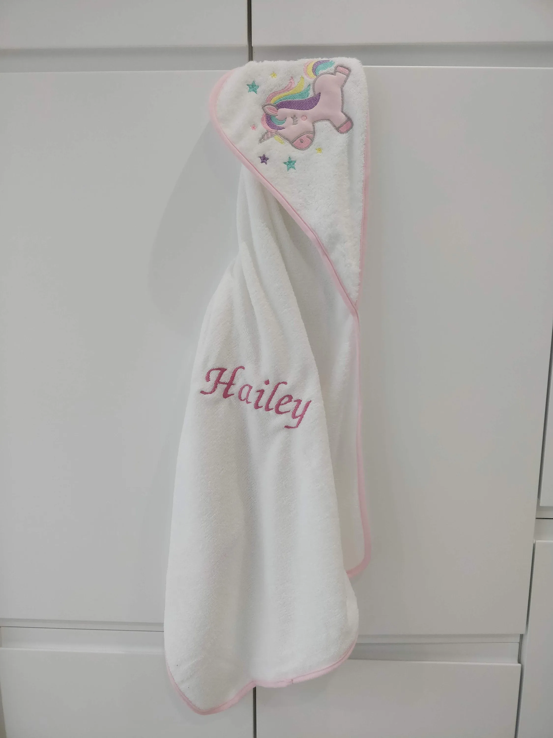 Unicorn Print Personalised Soft & Lightweight Baby Hooded Bath Towel