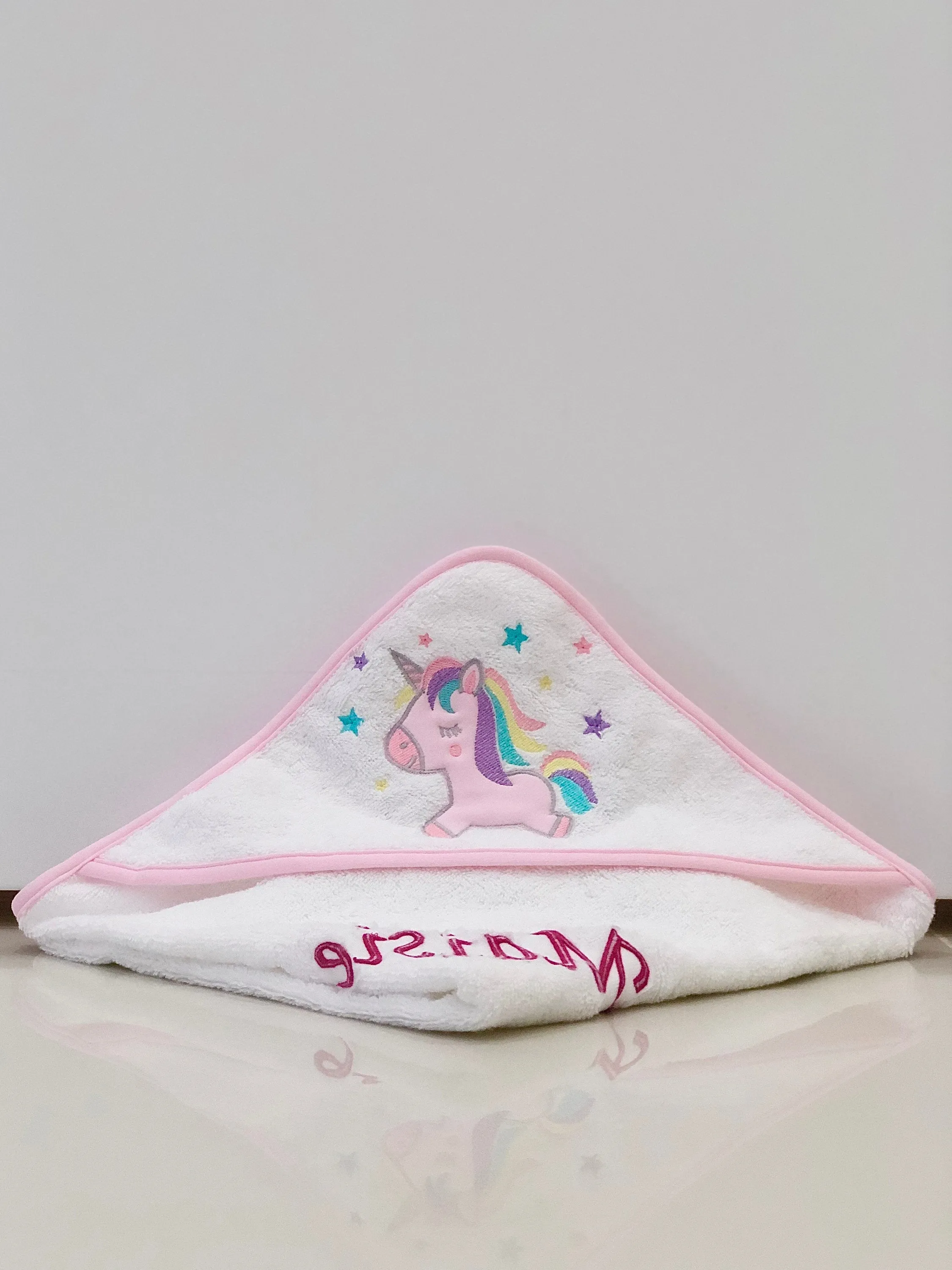 Unicorn Print Personalised Soft & Lightweight Baby Hooded Bath Towel