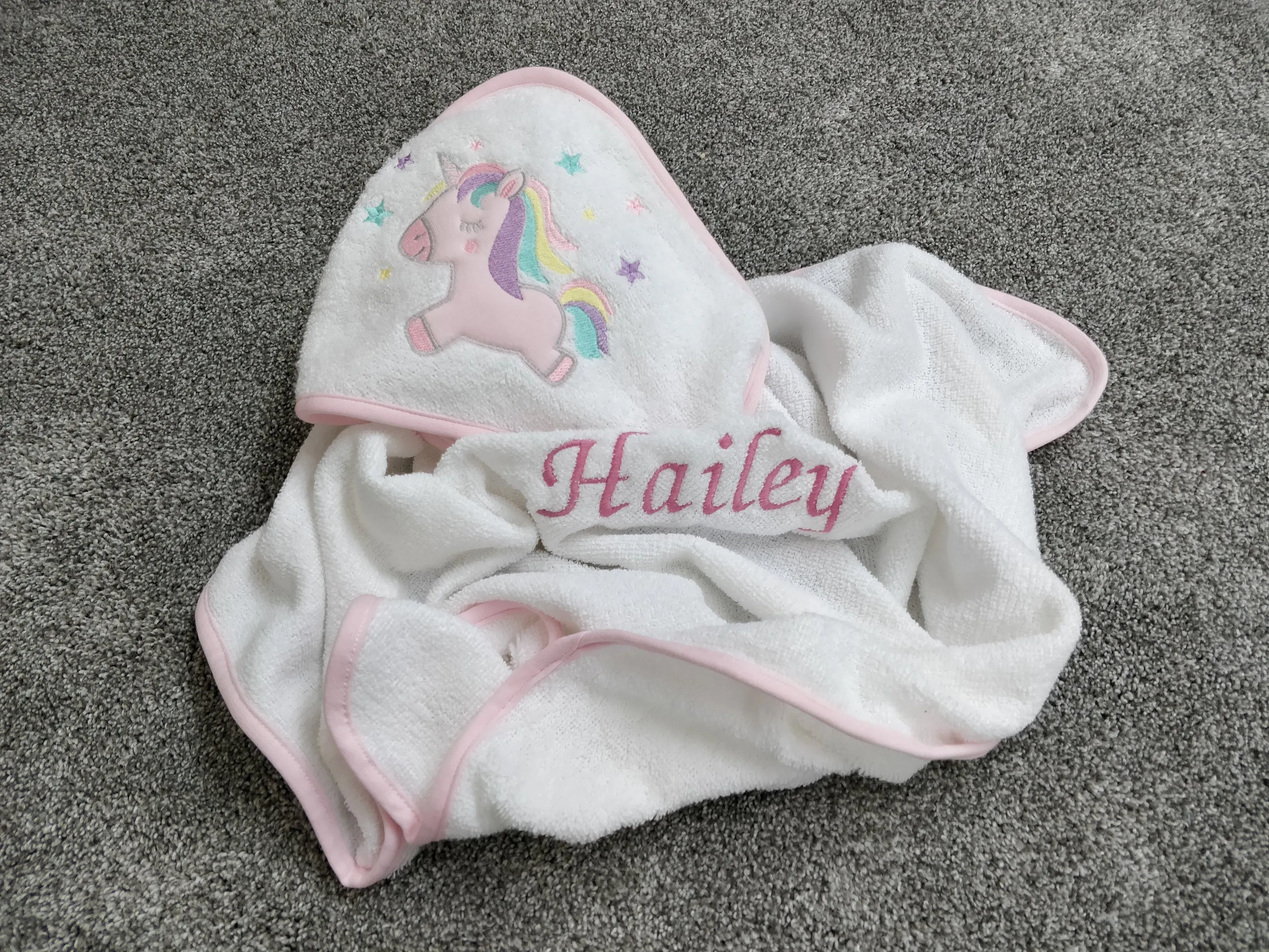 Unicorn Print Personalised Soft & Lightweight Baby Hooded Bath Towel
