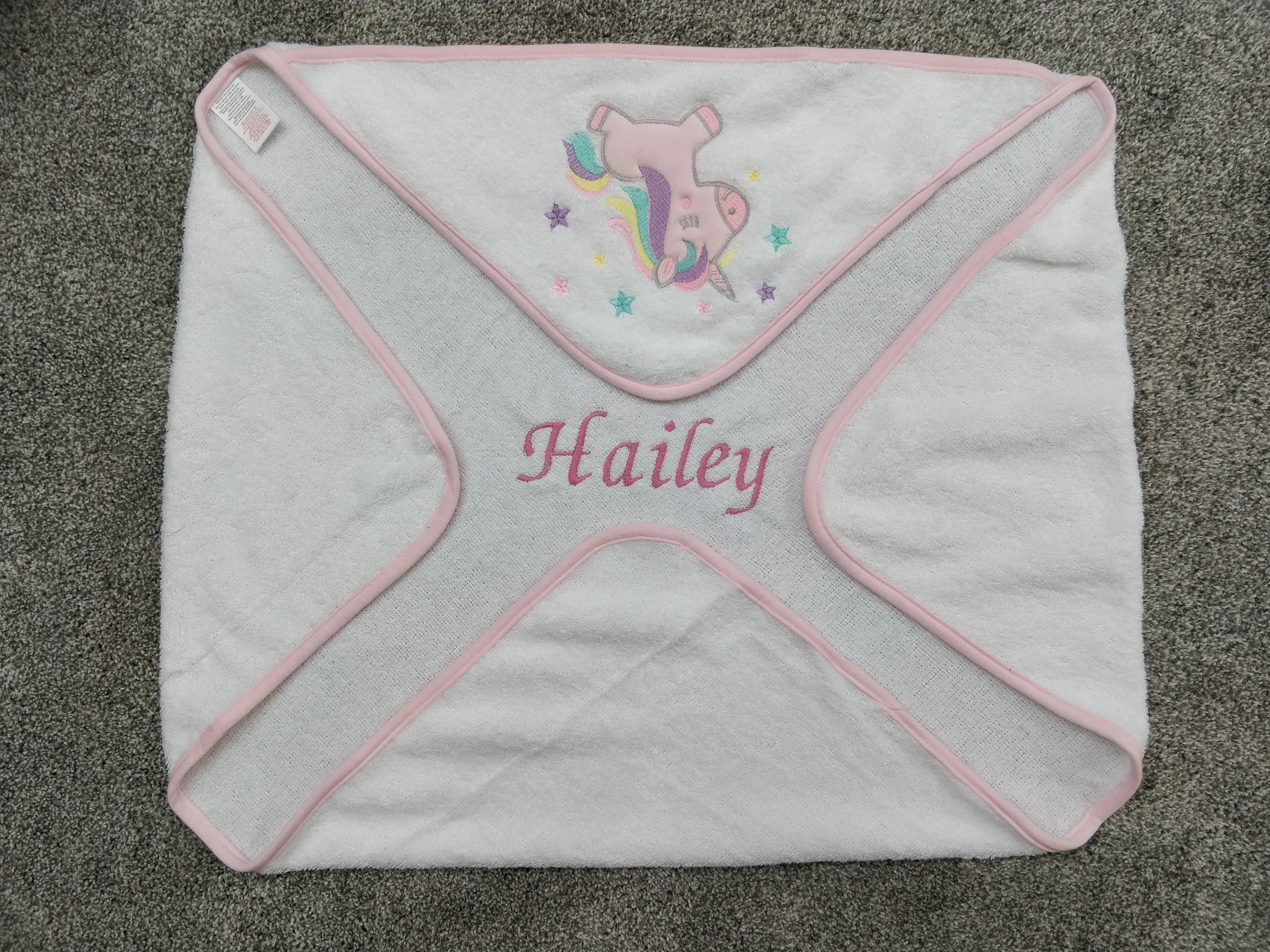 Unicorn Print Personalised Soft & Lightweight Baby Hooded Bath Towel
