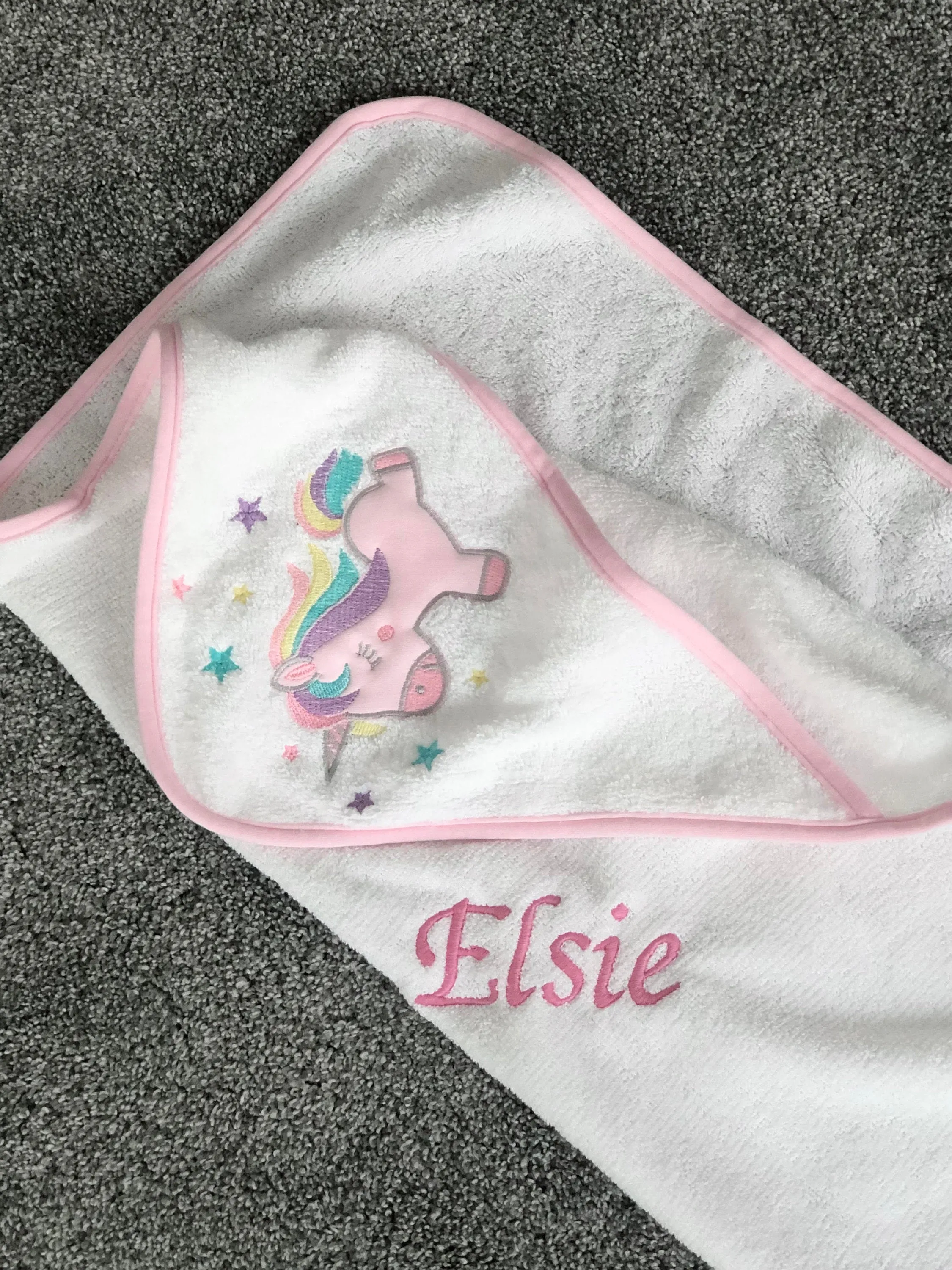 Unicorn Print Personalised Soft & Lightweight Baby Hooded Bath Towel