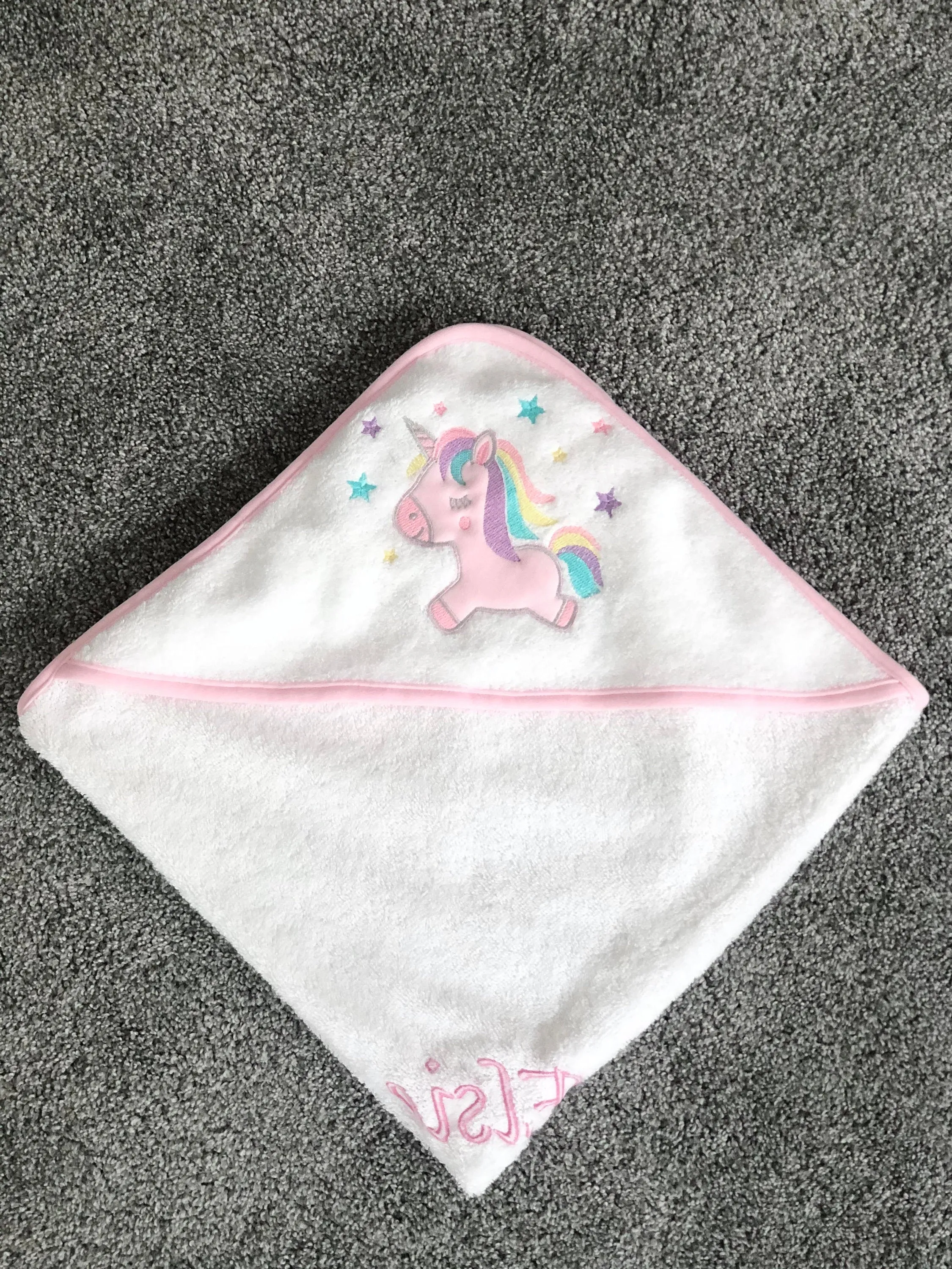 Unicorn Print Personalised Soft & Lightweight Baby Hooded Bath Towel
