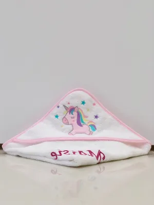 Unicorn Print Personalised Soft & Lightweight Baby Hooded Bath Towel