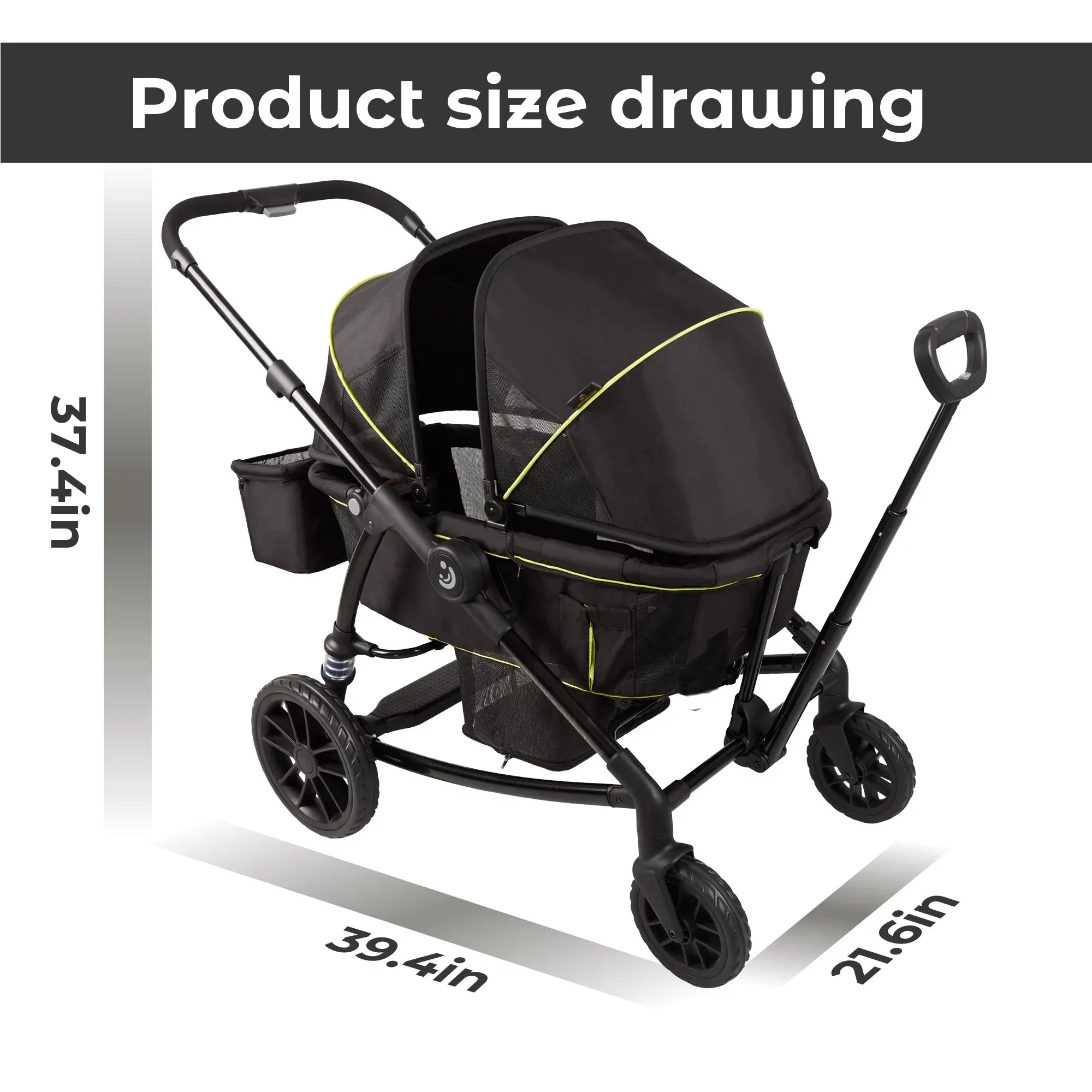 Unisex 2-Seat Wagon Stroller Folding Baby Stroller with Adjustable Canopy, 6 Months - 5 Years Old