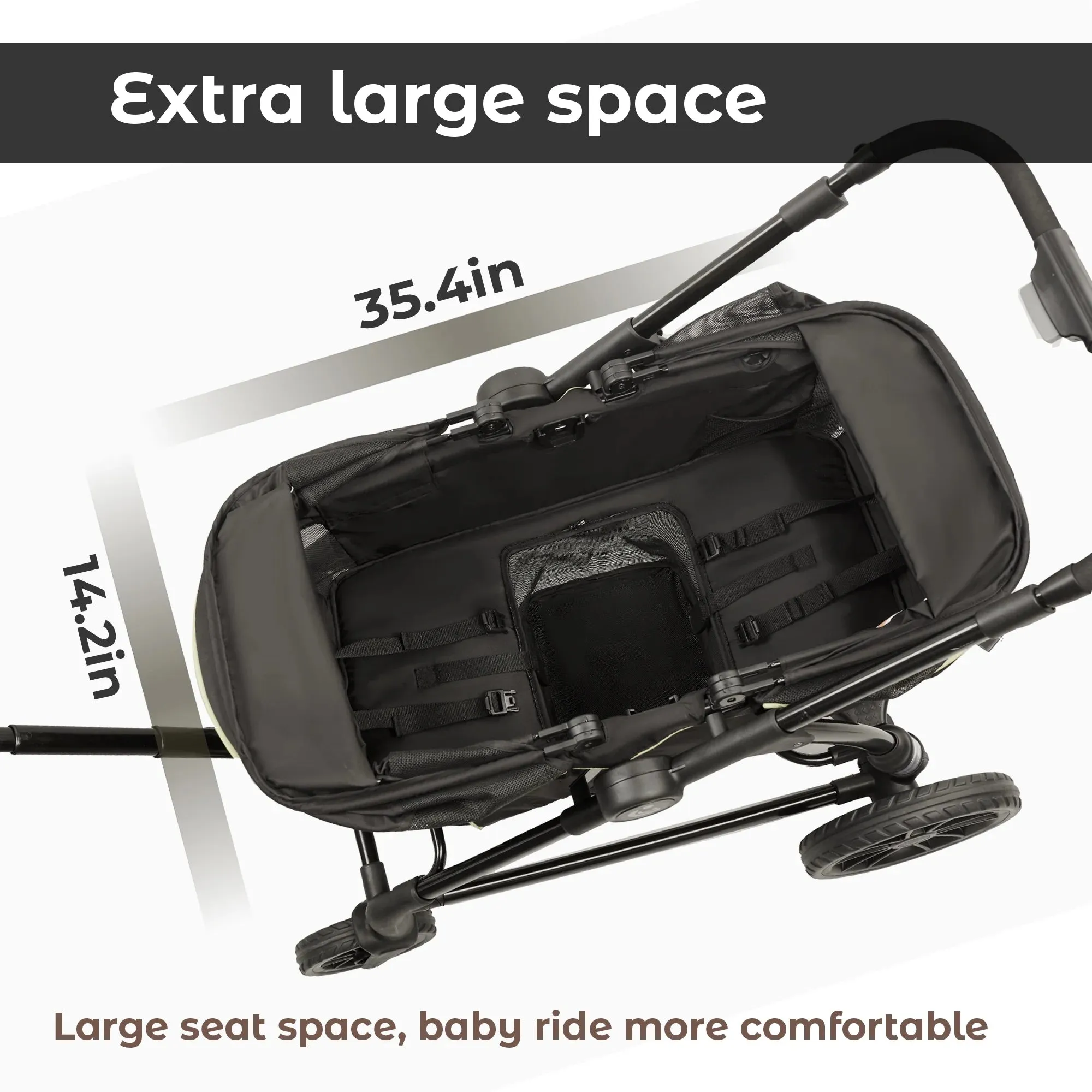 Unisex 2-Seat Wagon Stroller Folding Baby Stroller with Adjustable Canopy, 6 Months - 5 Years Old