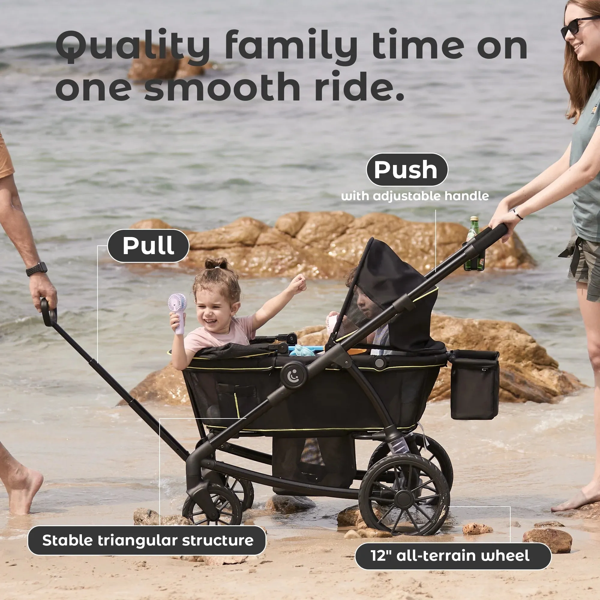 Unisex 2-Seat Wagon Stroller Folding Baby Stroller with Adjustable Canopy, 6 Months - 5 Years Old