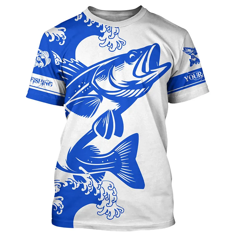 Walleye fishing tattoo blue color Custom name fishing shirts jerseys | Tshirt - NPQ878