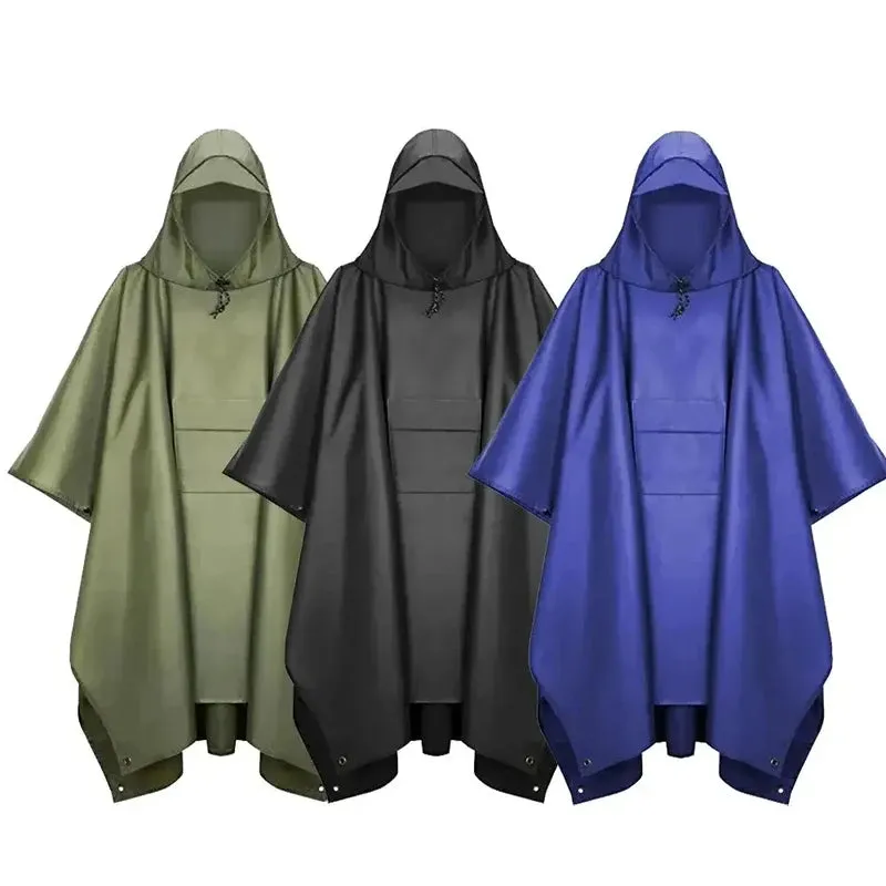 Waterproof Lightweight Hooded Rain Poncho - Multi-Purpose for Camping, Hiking, Cycling