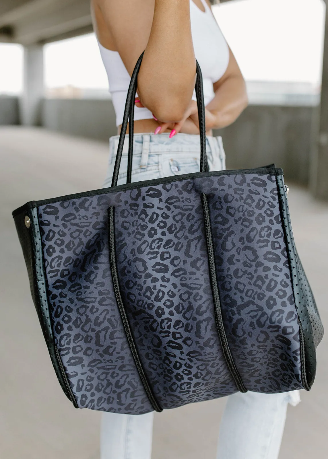 Wesley Black Leopard Neoprene Tote & Wristlet Set