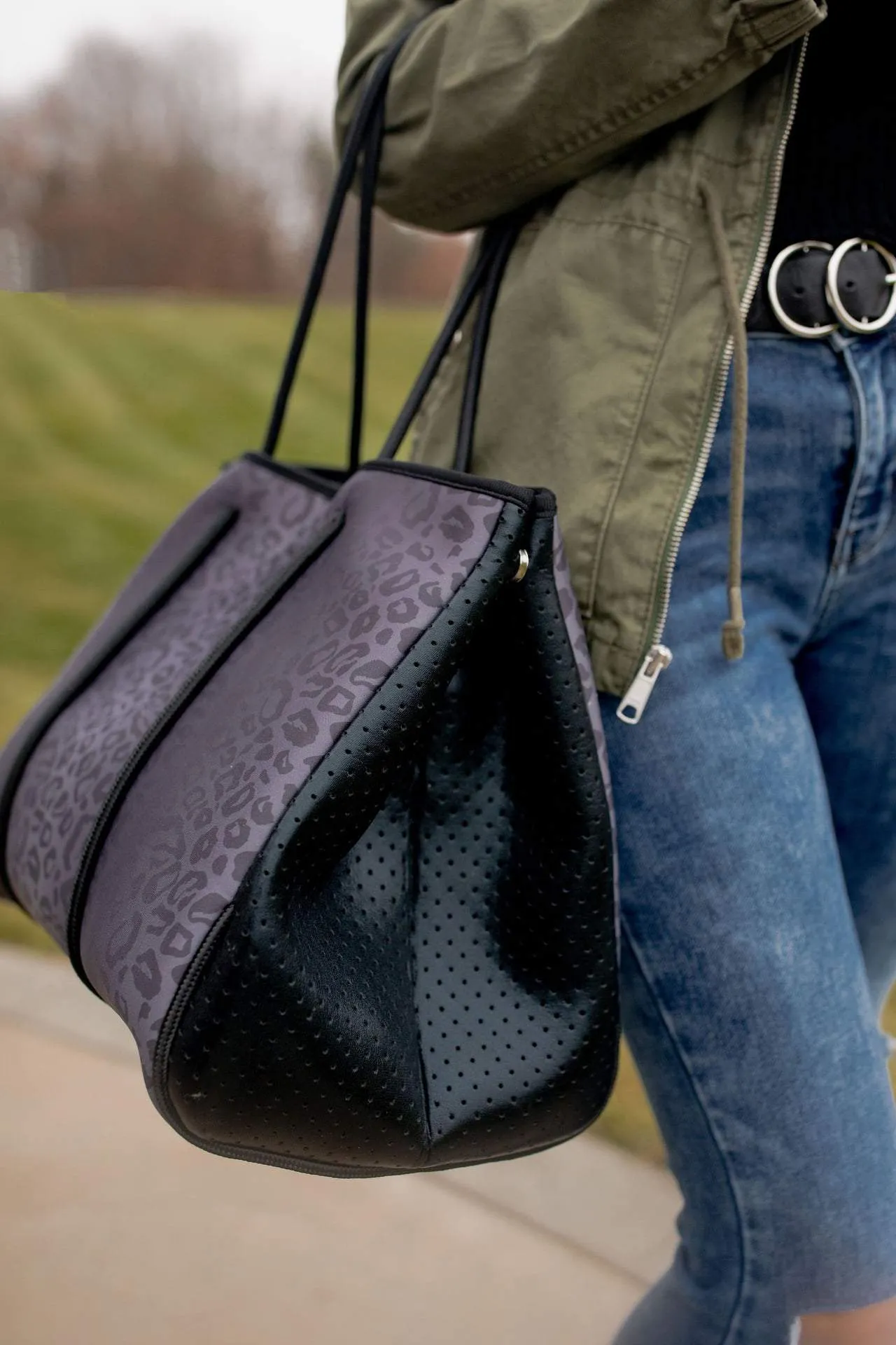 Wesley Black Leopard Neoprene Tote & Wristlet Set