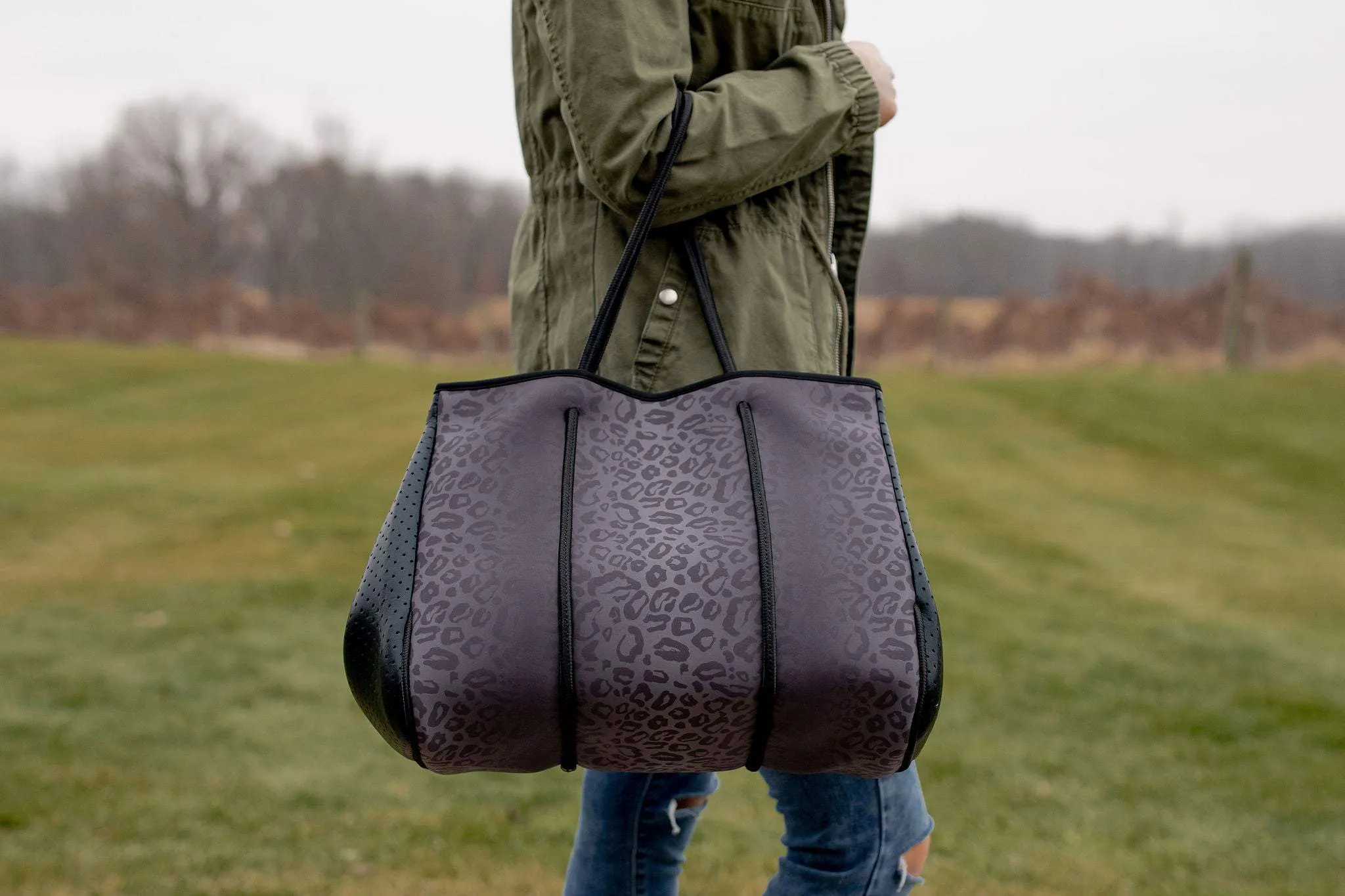 Wesley Black Leopard Neoprene Tote & Wristlet Set