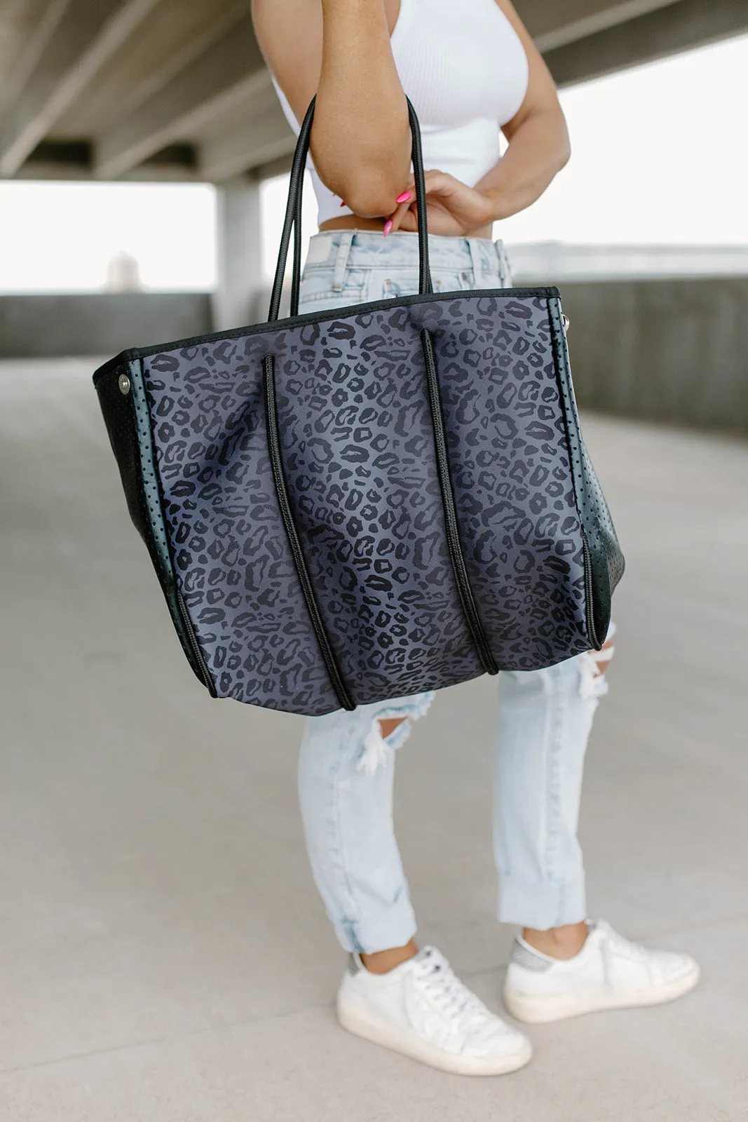 Wesley Black Leopard Neoprene Tote & Wristlet Set
