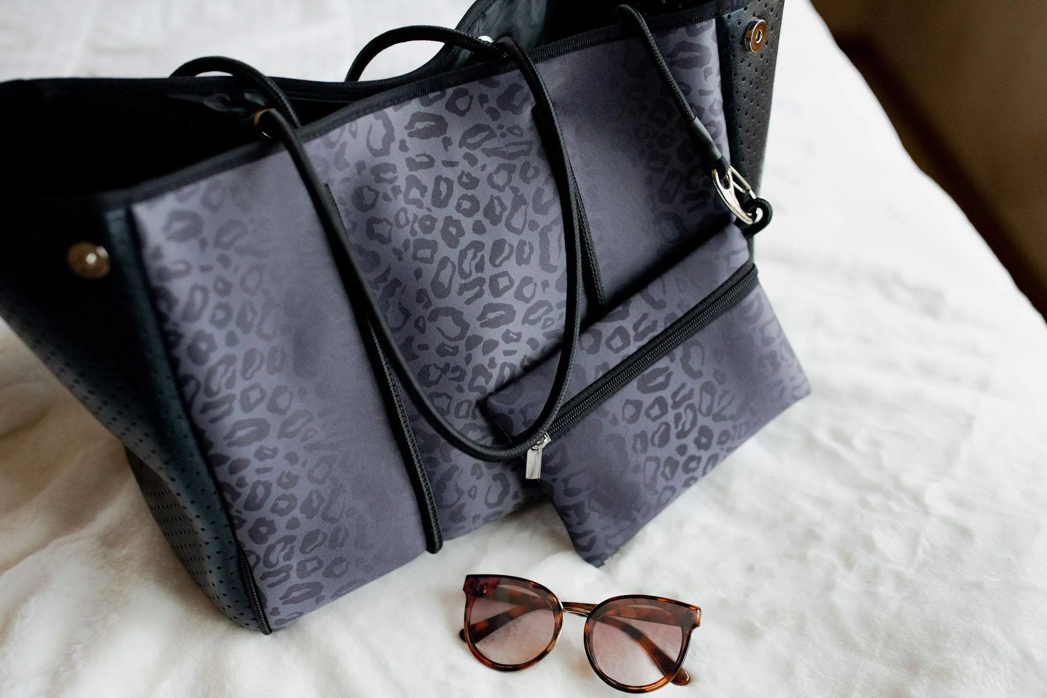 Wesley Black Leopard Neoprene Tote & Wristlet Set