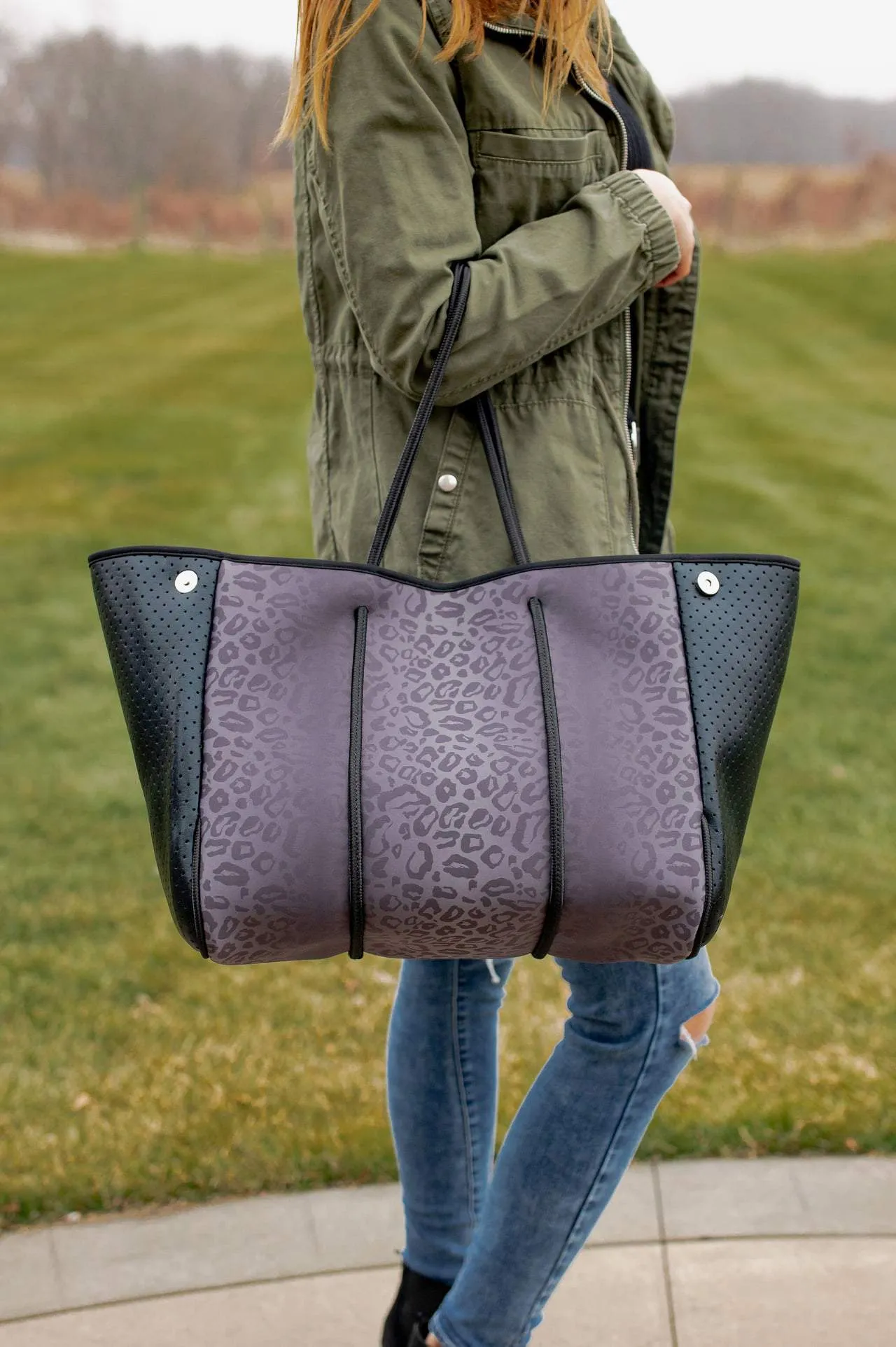 Wesley Black Leopard Neoprene Tote & Wristlet Set