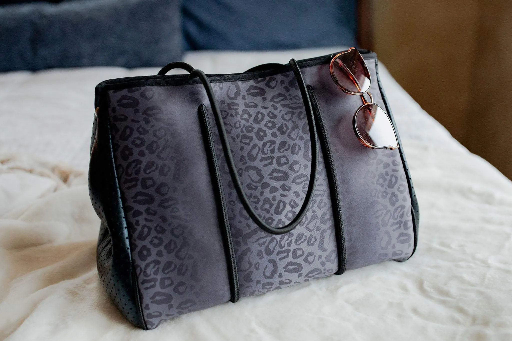 Wesley Black Leopard Neoprene Tote & Wristlet Set