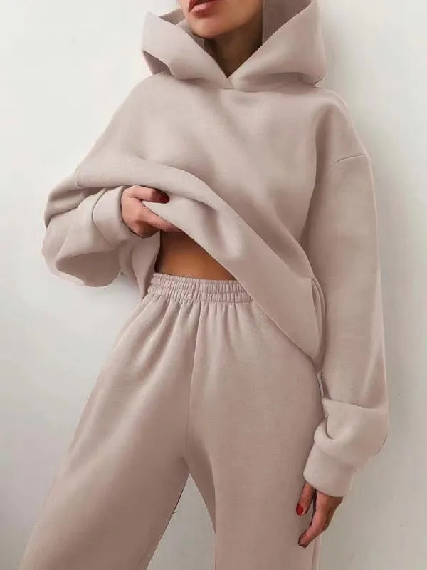 Winter Two Piece Sets Women Tracksuit Oversized Suit 2023 Autumn Trouser Suits Female Sweatshirt Solid Sports Hoodie Sportswear