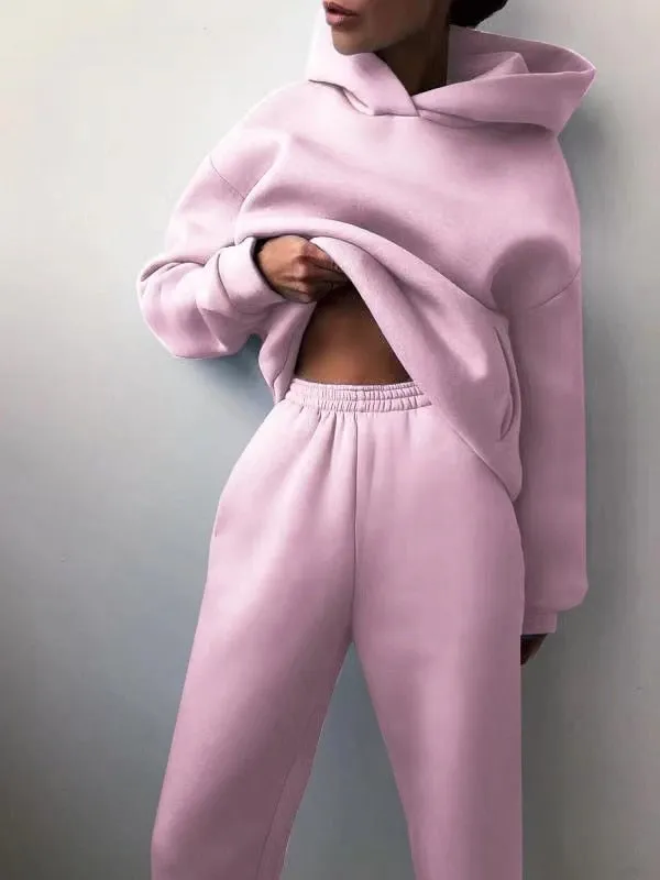 Winter Two Piece Sets Women Tracksuit Oversized Suit 2023 Autumn Trouser Suits Female Sweatshirt Solid Sports Hoodie Sportswear