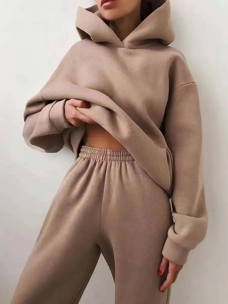 Winter Two Piece Sets Women Tracksuit Oversized Suit 2023 Autumn Trouser Suits Female Sweatshirt Solid Sports Hoodie Sportswear
