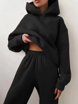 Winter Two Piece Sets Women Tracksuit Oversized Suit 2023 Autumn Trouser Suits Female Sweatshirt Solid Sports Hoodie Sportswear