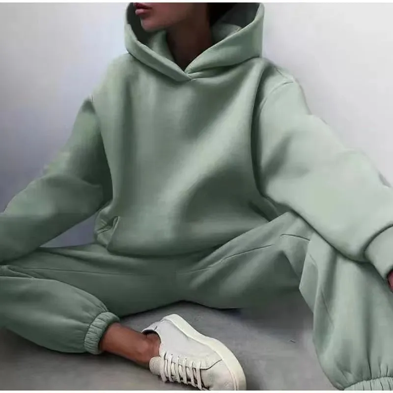 Winter Two Piece Sets Women Tracksuit Oversized Suit 2023 Autumn Trouser Suits Female Sweatshirt Solid Sports Hoodie Sportswear