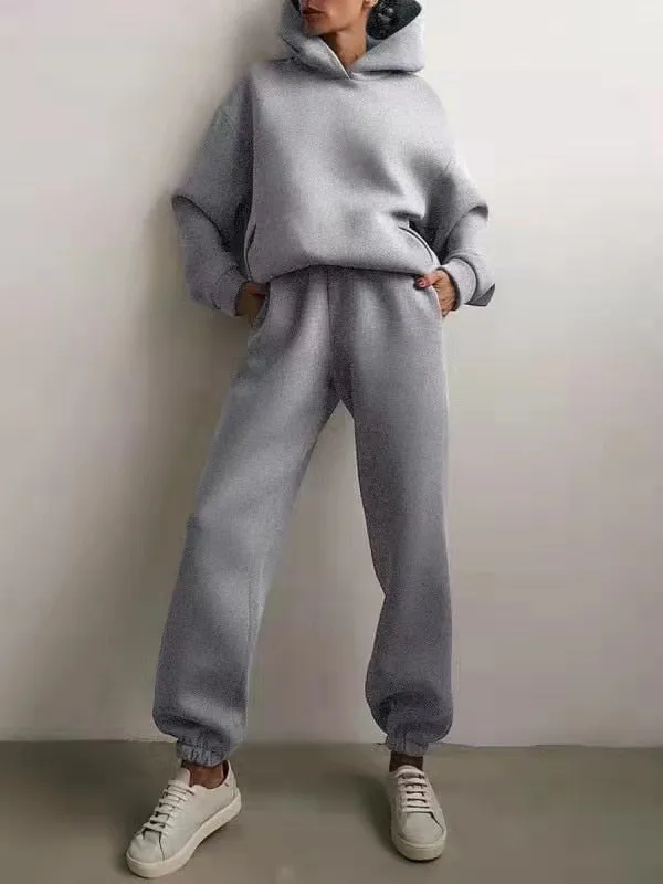 Winter Two Piece Sets Women Tracksuit Oversized Suit 2023 Autumn Trouser Suits Female Sweatshirt Solid Sports Hoodie Sportswear