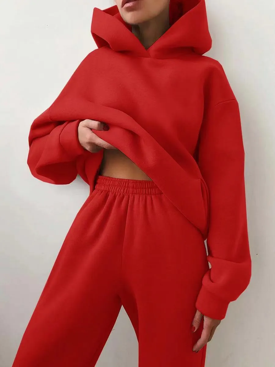 Winter Two Piece Sets Women Tracksuit Oversized Suit 2023 Autumn Trouser Suits Female Sweatshirt Solid Sports Hoodie Sportswear