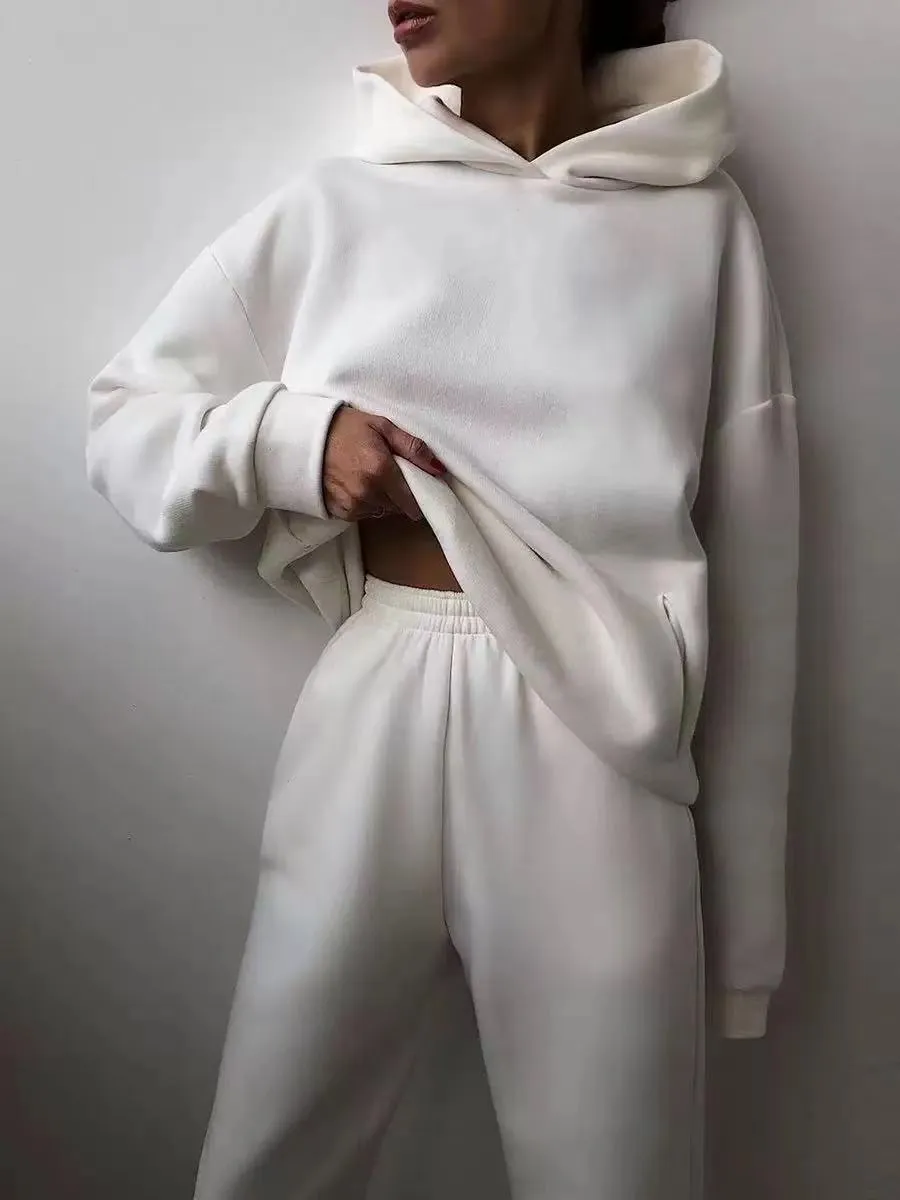 Winter Two Piece Sets Women Tracksuit Oversized Suit 2023 Autumn Trouser Suits Female Sweatshirt Solid Sports Hoodie Sportswear