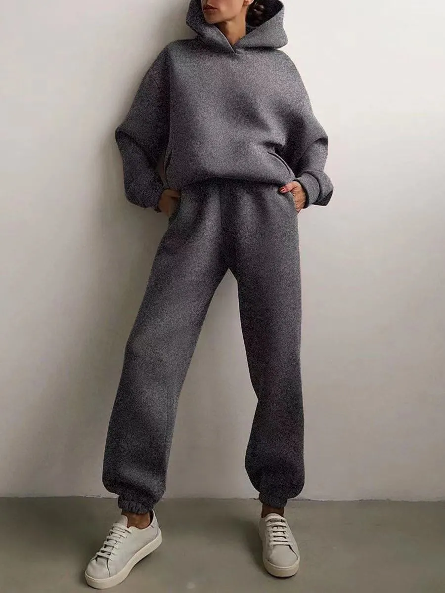 Winter Two Piece Sets Women Tracksuit Oversized Suit 2023 Autumn Trouser Suits Female Sweatshirt Solid Sports Hoodie Sportswear