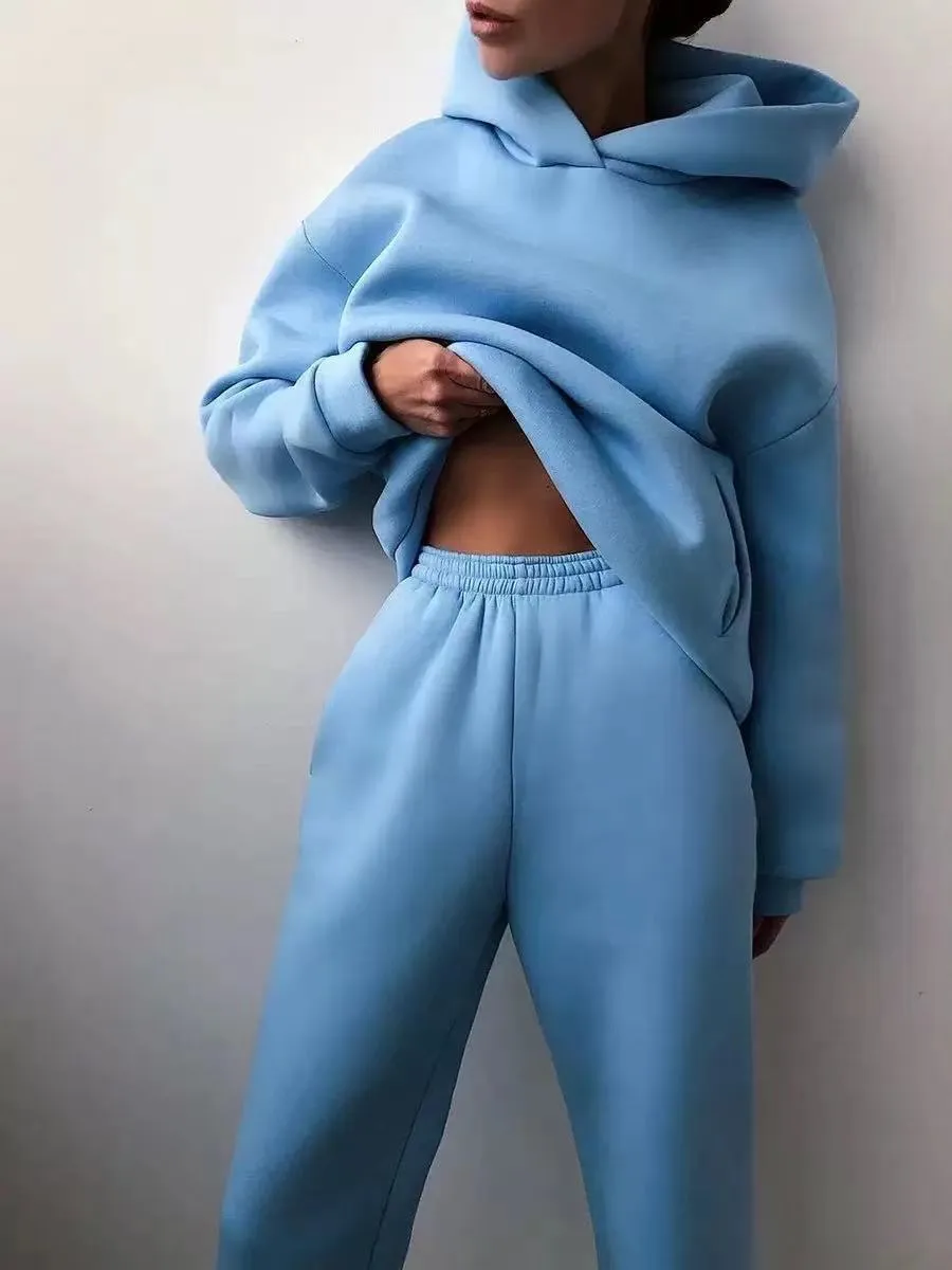 Winter Two Piece Sets Women Tracksuit Oversized Suit 2023 Autumn Trouser Suits Female Sweatshirt Solid Sports Hoodie Sportswear