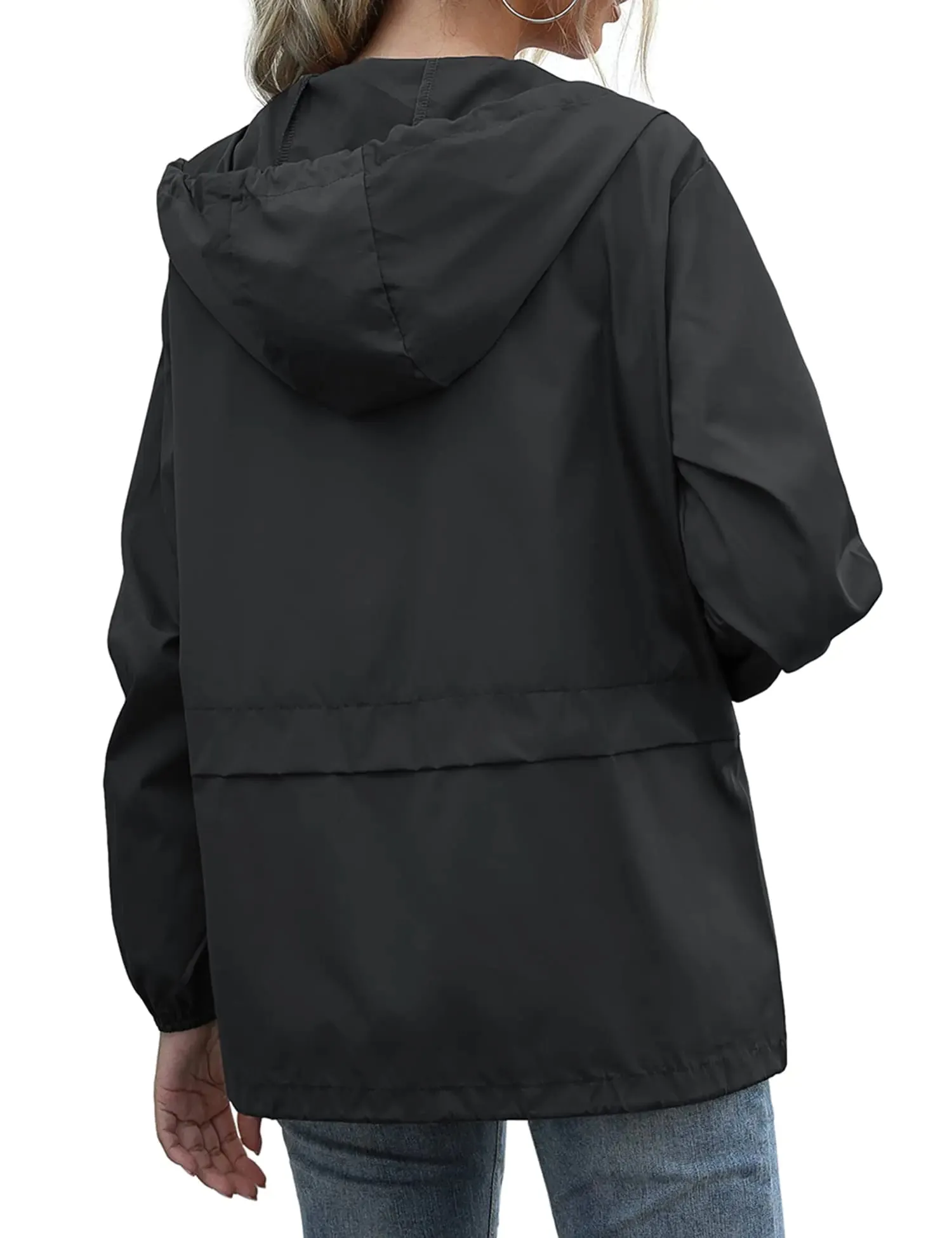 Women's Raincoats Lightweight Waterproof Windproof Adjustable Windbreaker Rain Jackets Hooded with Pockets S-XXL XX-Large Zipper Black