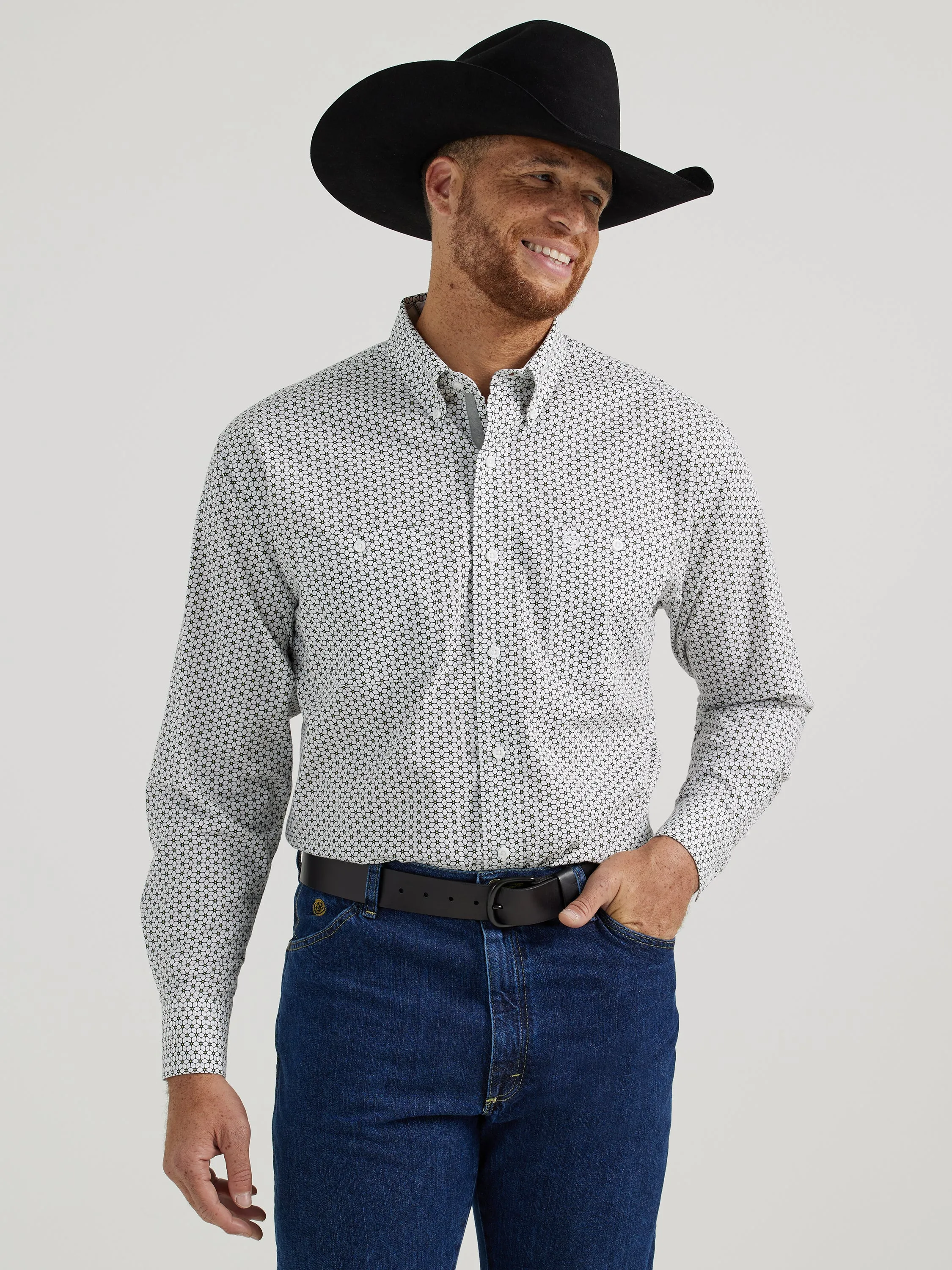 Wrangler Mens George Strait Relaxed Fit Floral Stretch Shirt