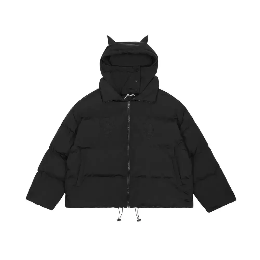 Y2K Hooded Coat with Horns - Unique Style